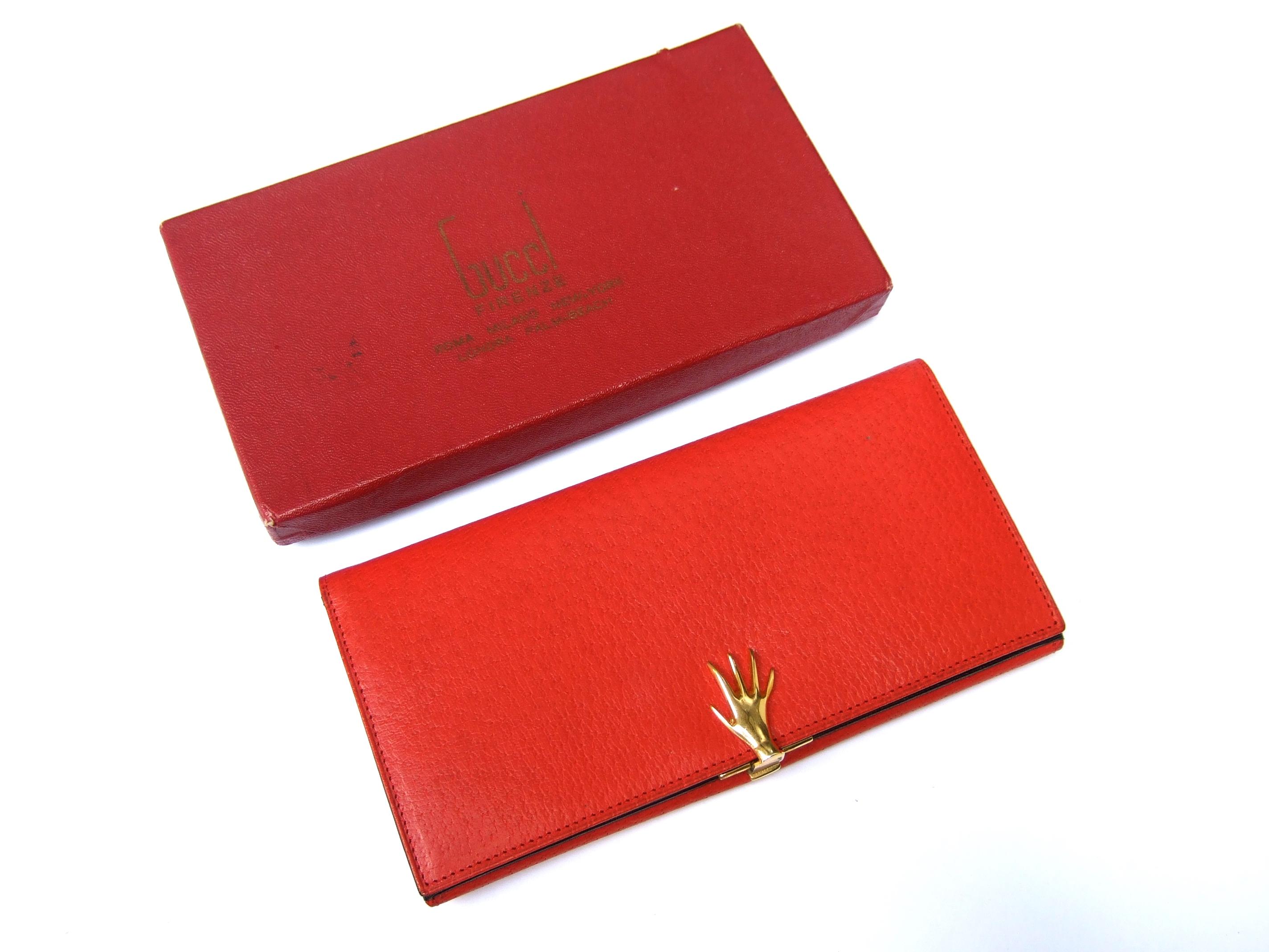 Gucci Italy Rare Red & Black Leather Wallet in Gucci Box c 1970s 2