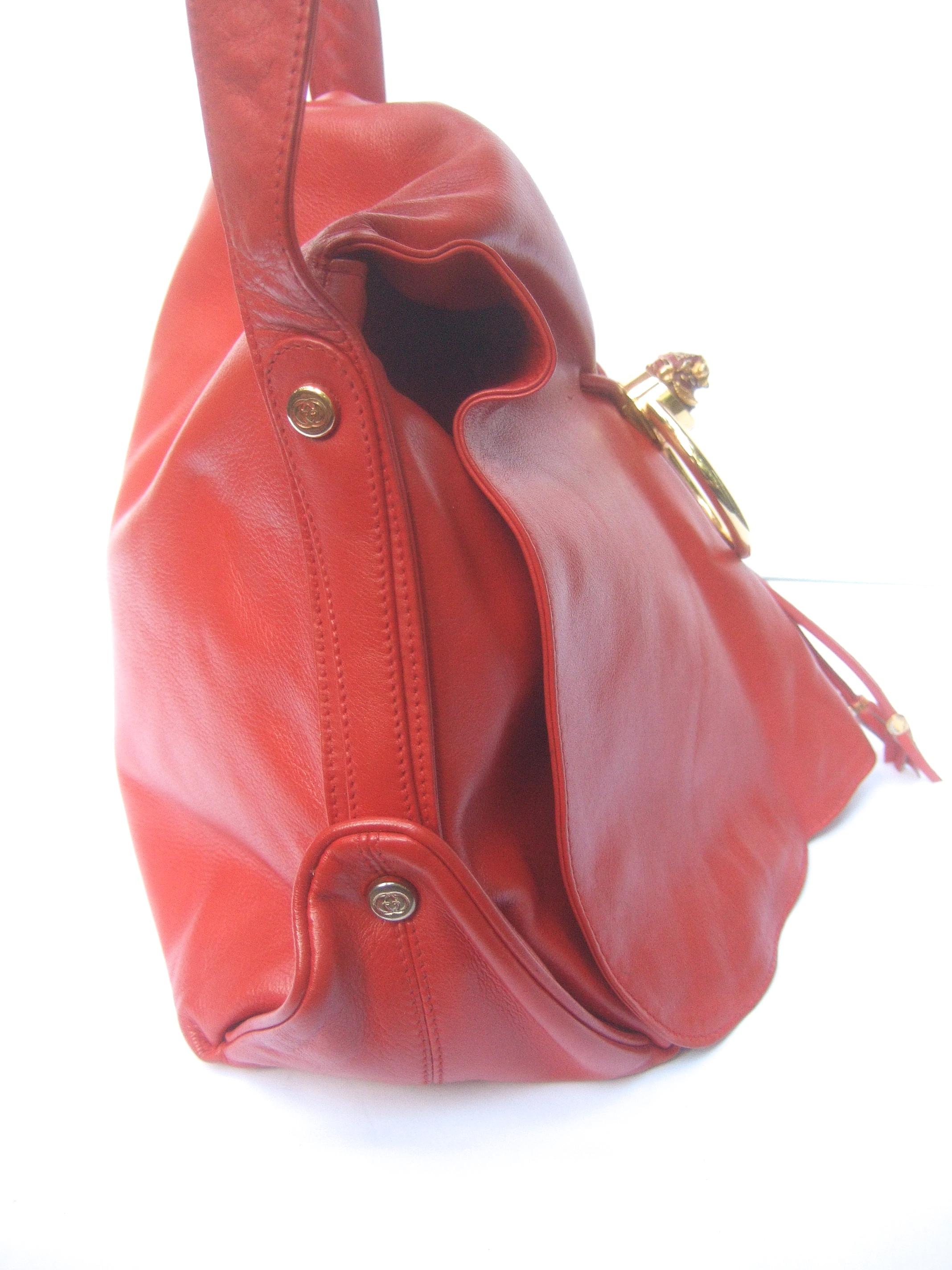 Gucci Italy Rare Red Leather Tiger Emblem Shoulder Bag c 1980s  10