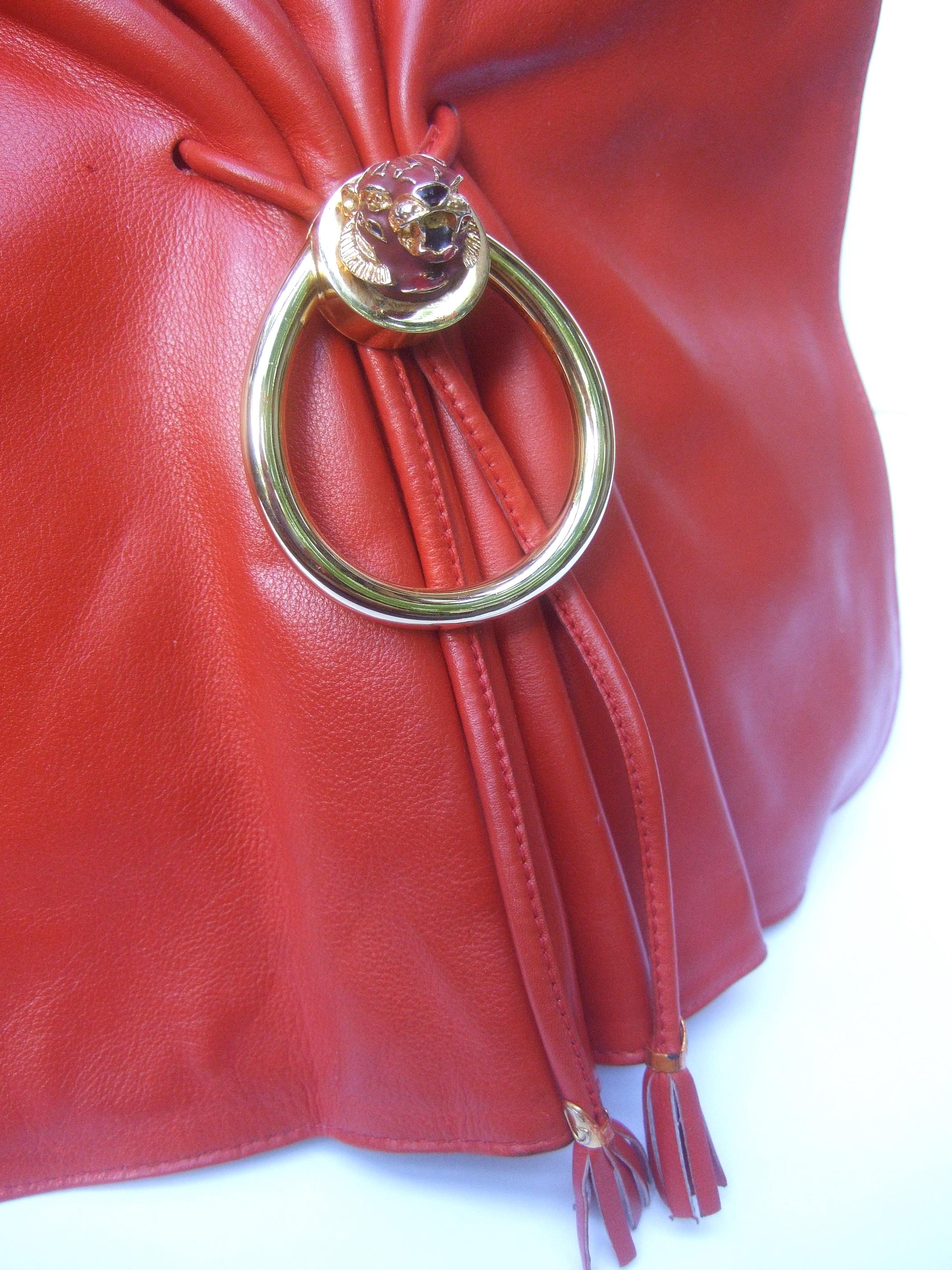 Gucci Italy Rare Red Leather Tiger Emblem Shoulder Bag c 1980s  1