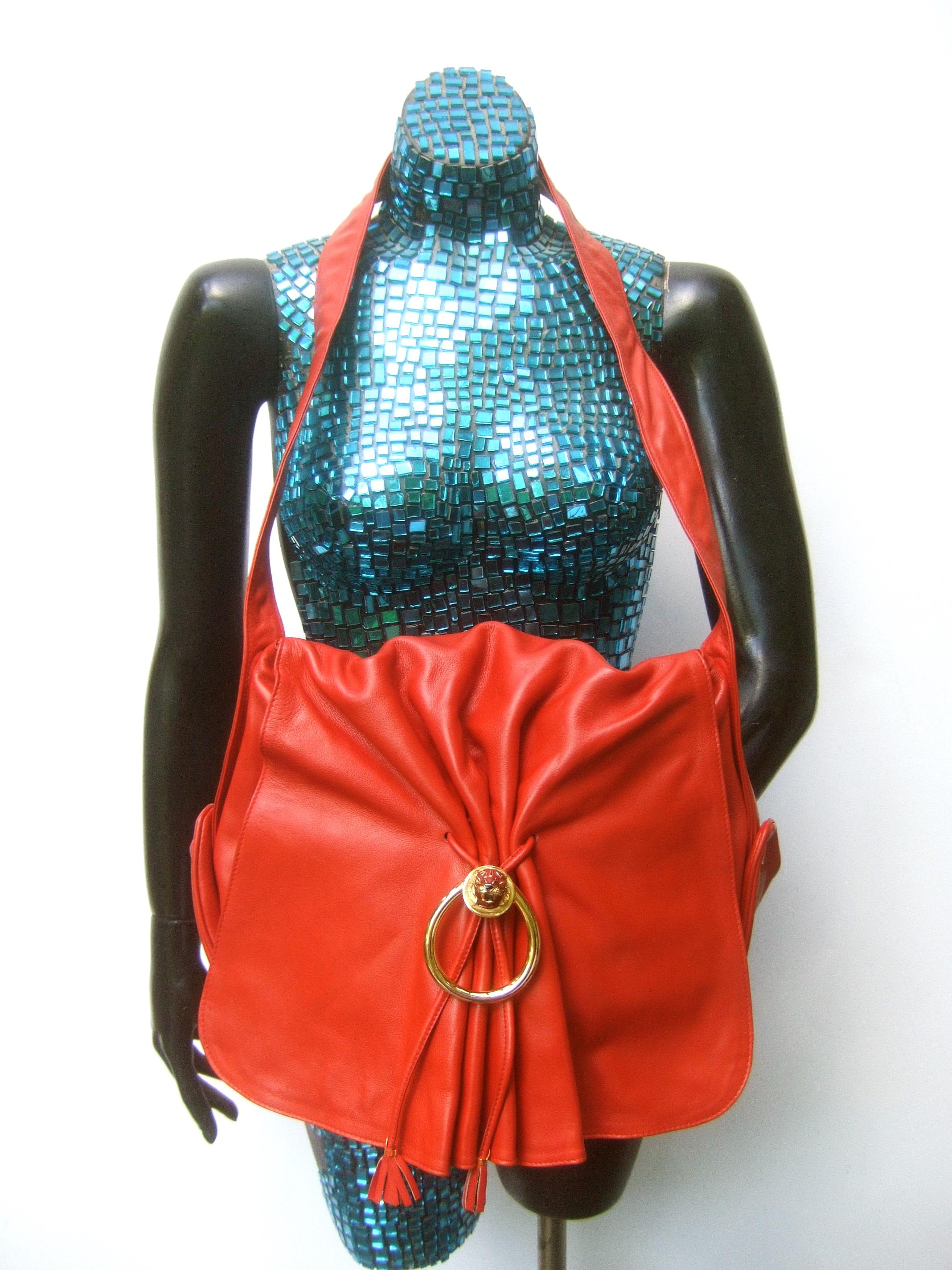 Gucci Italy Rare Red Leather Tiger Emblem Shoulder Bag c 1980s  2