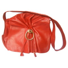 Gucci Italy Rare Red Leather Tiger Emblem Shoulder Bag c 1980s