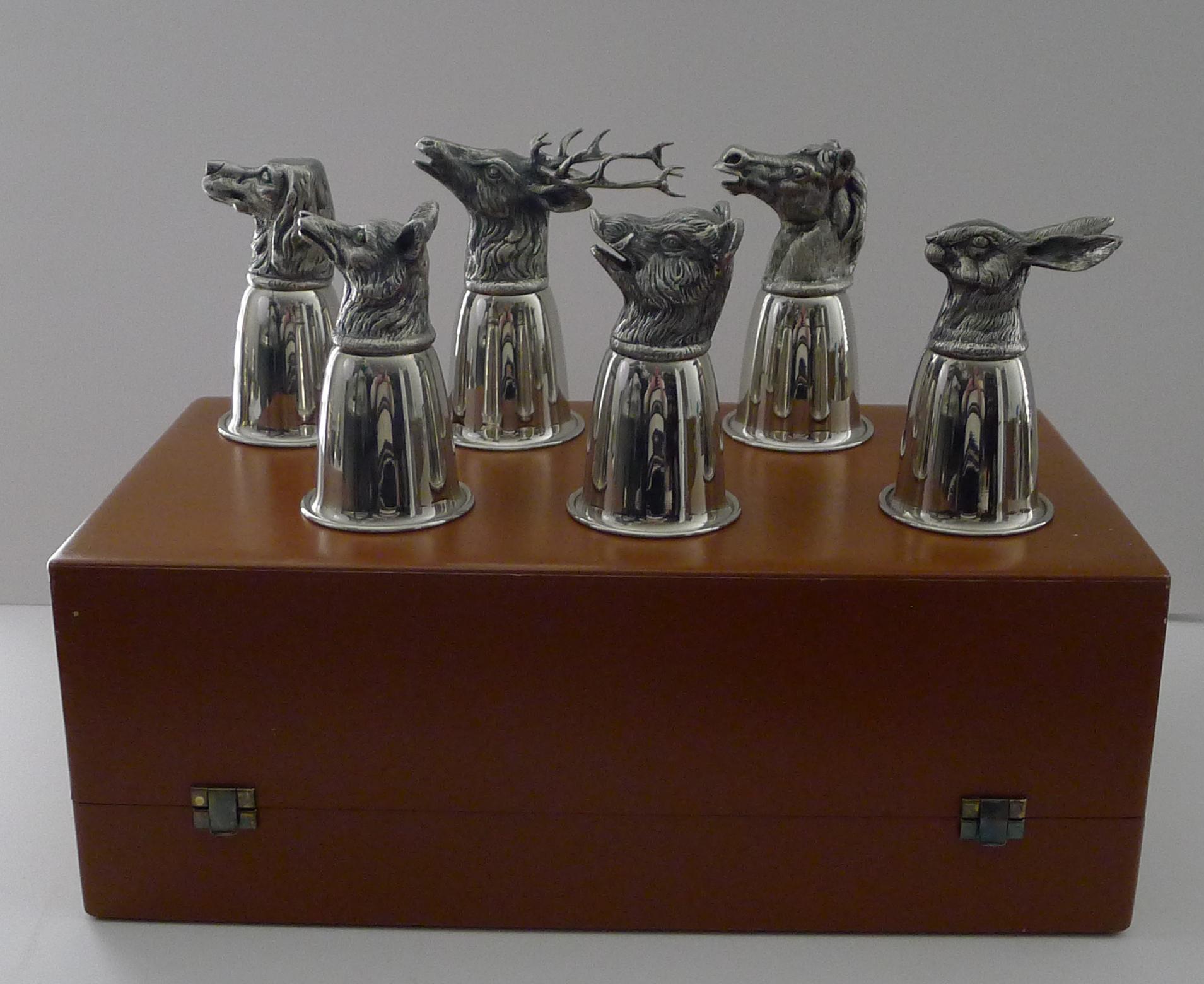 Gucci, Italy - Rare Set Six Figural Stirrup Cups c.1960 - Original Case 3