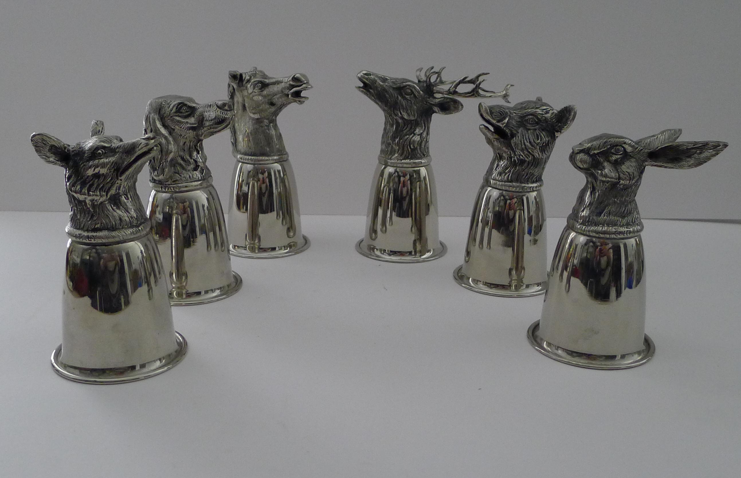 Gucci, Italy - Rare Set Six Figural Stirrup Cups c.1960 - Original Case 4