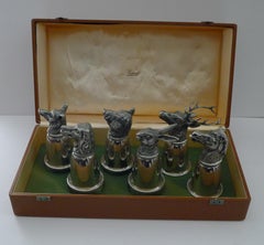 Gucci, Italy - Rare Set Six Figural Stirrup Cups c.1960 - Original Case