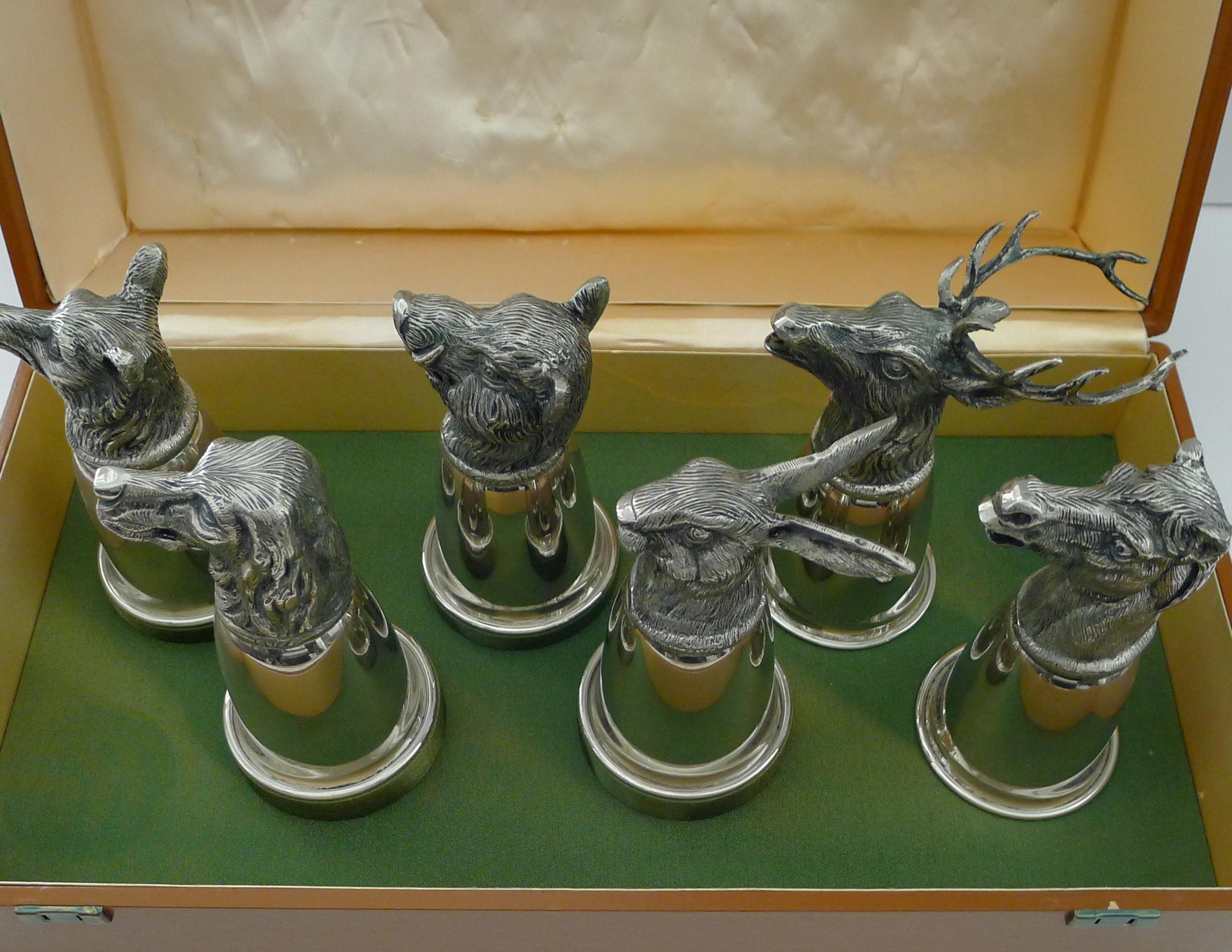 Gucci, Italy - Rare Set Six Figural Stirrup Cups c.1960 - Original Case 1