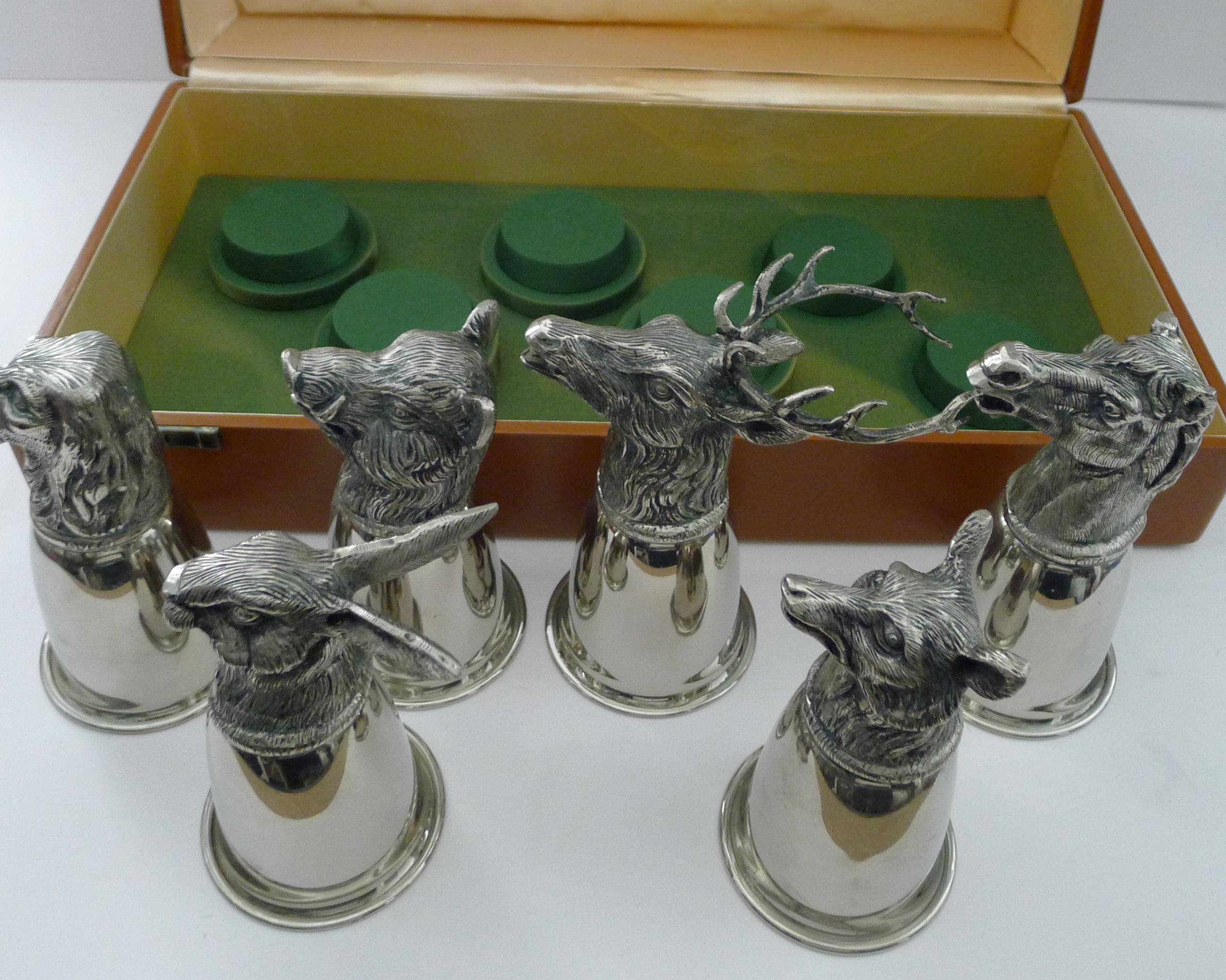 Gucci, Italy - Rare Set Six Figural Stirrup Cups c.1960 - Original Case 2