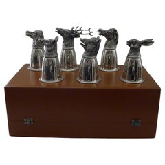 Vintage Gucci, Italy - Rare Set Six Figural Stirrup Cups c.1960 - Original Case