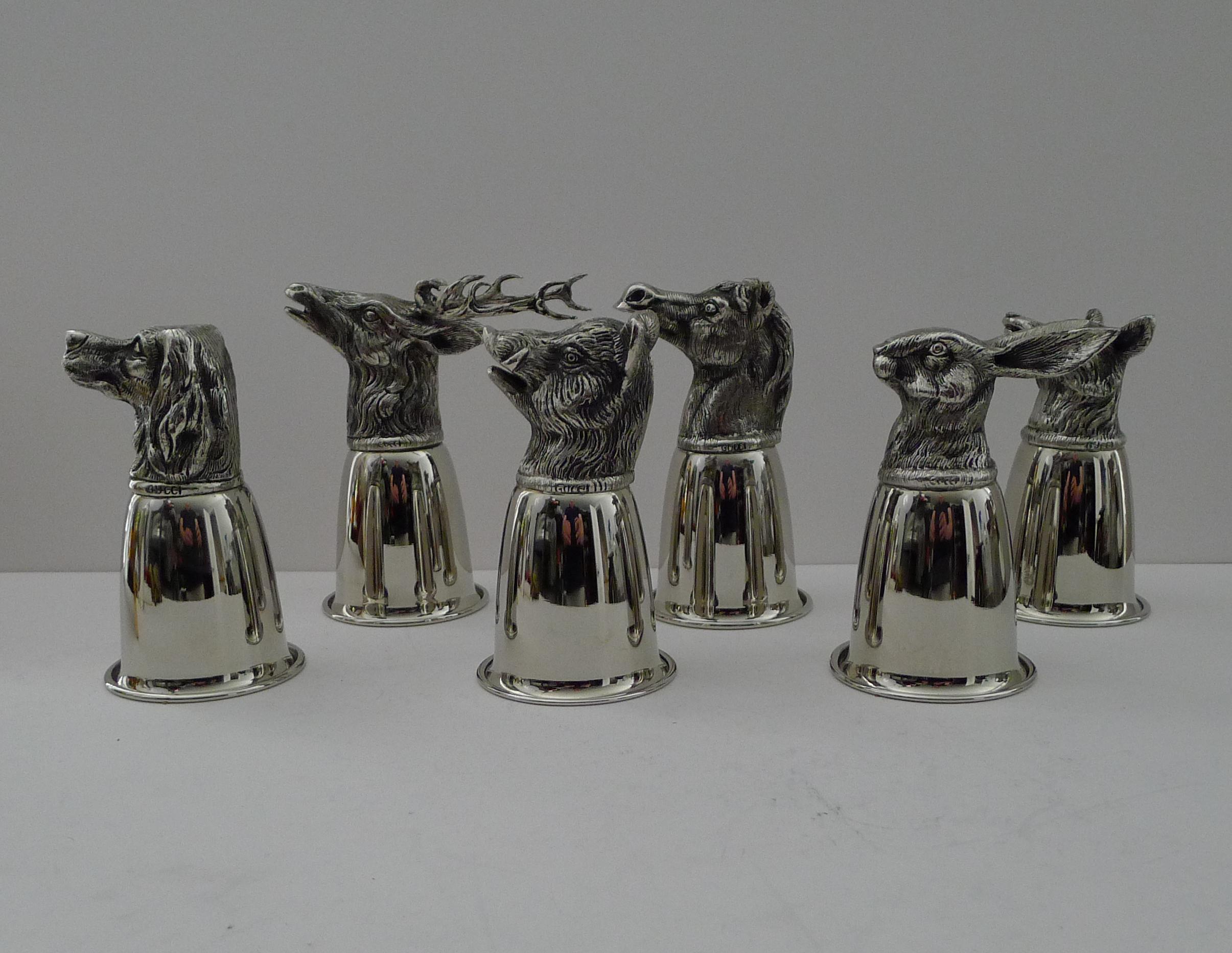 Mid-Century Modern Gucci, Italy - Rare Set Six Figural Stirrup Cups c.1970