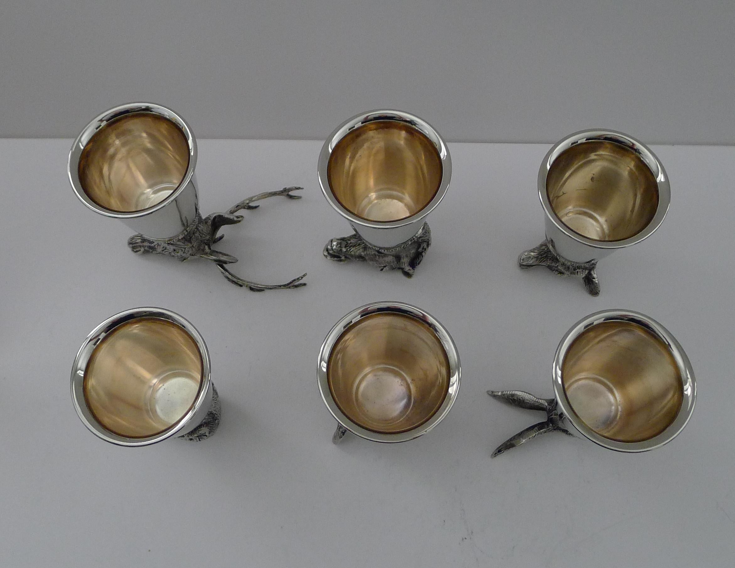 Silver Plate Gucci, Italy - Rare Set Six Figural Stirrup Cups c.1970