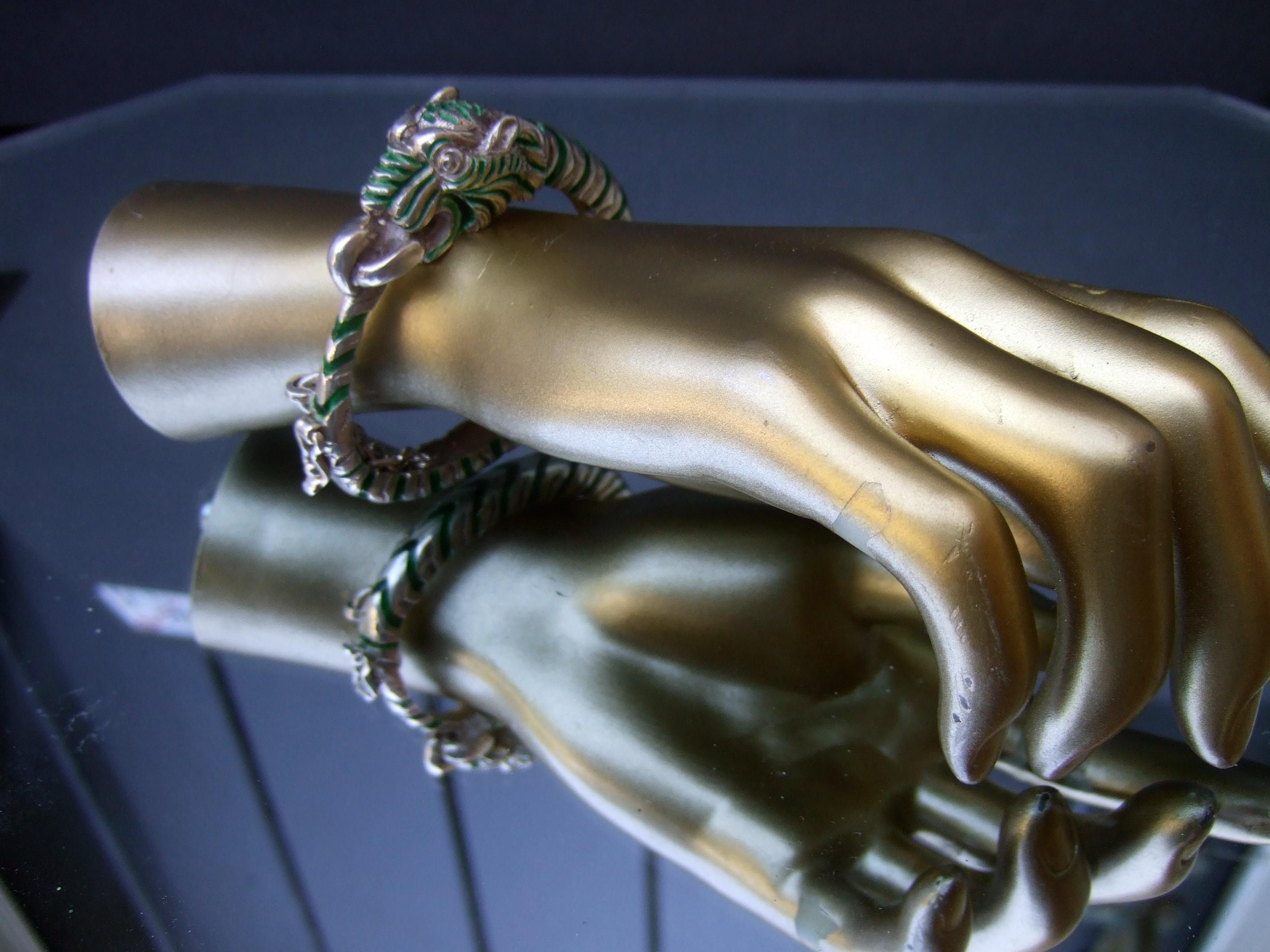 A.I.C. Italia Raro bracciale a cerniera in argento 925 con smalto verde, anni '70 circa in vendita 6