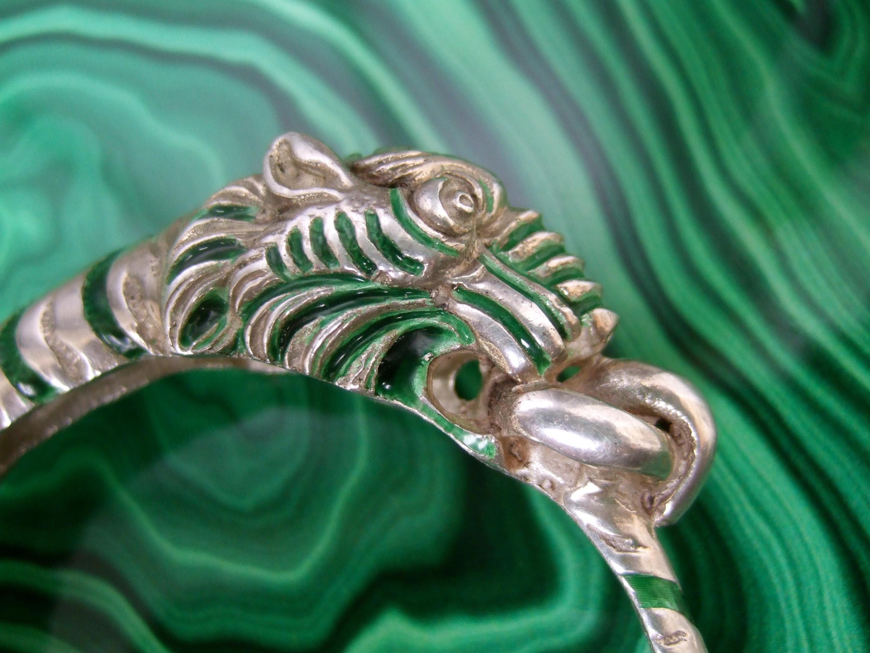 A.I.C. Italia Raro bracciale a cerniera in argento 925 con smalto verde, anni '70 circa in vendita 9