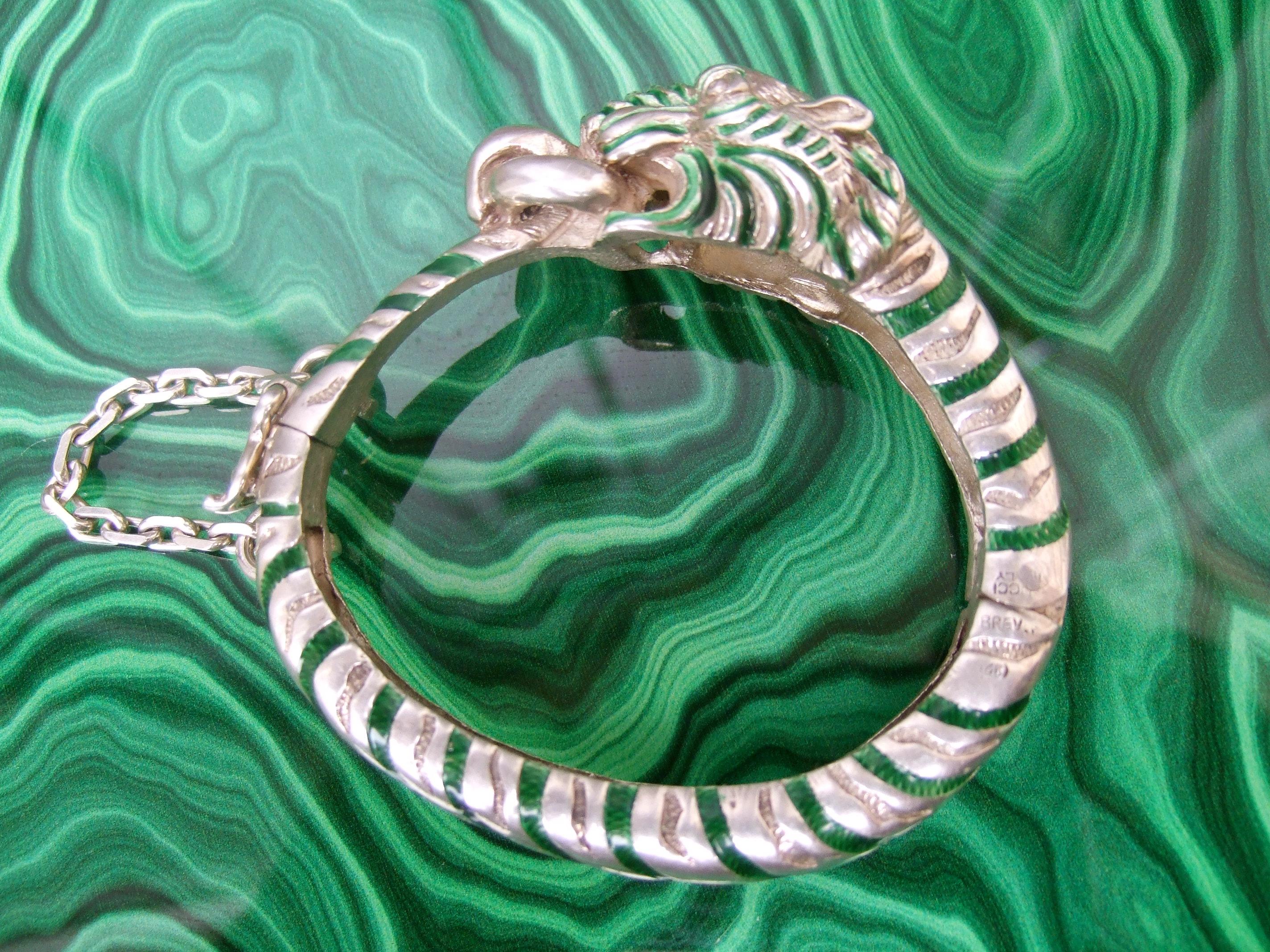 A.I.C. Italia Raro bracciale a cerniera in argento 925 con smalto verde, anni '70 circa in vendita 10