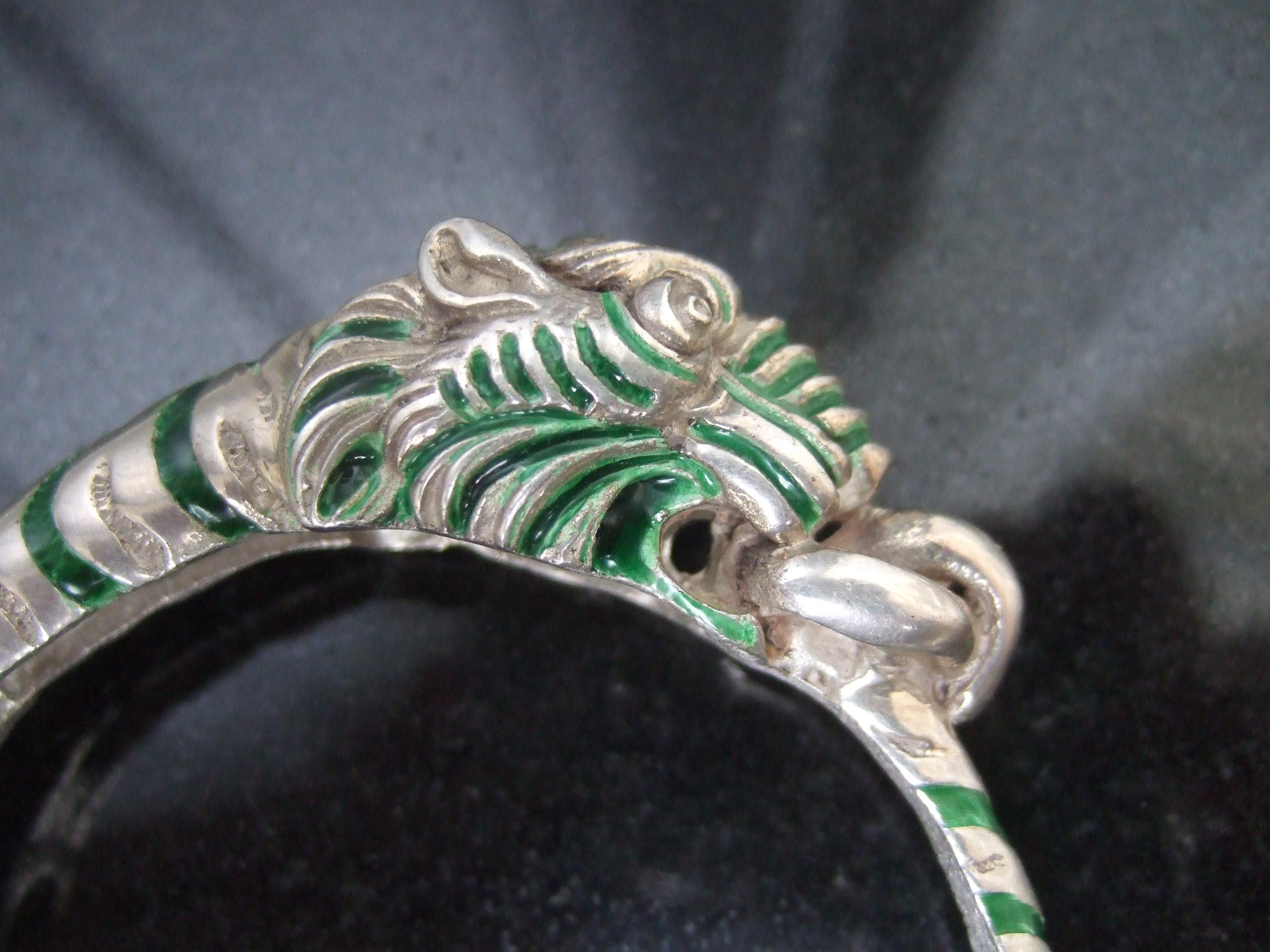A.I.C. Italia Raro bracciale a cerniera in argento 925 con smalto verde, anni '70 circa in vendita 12