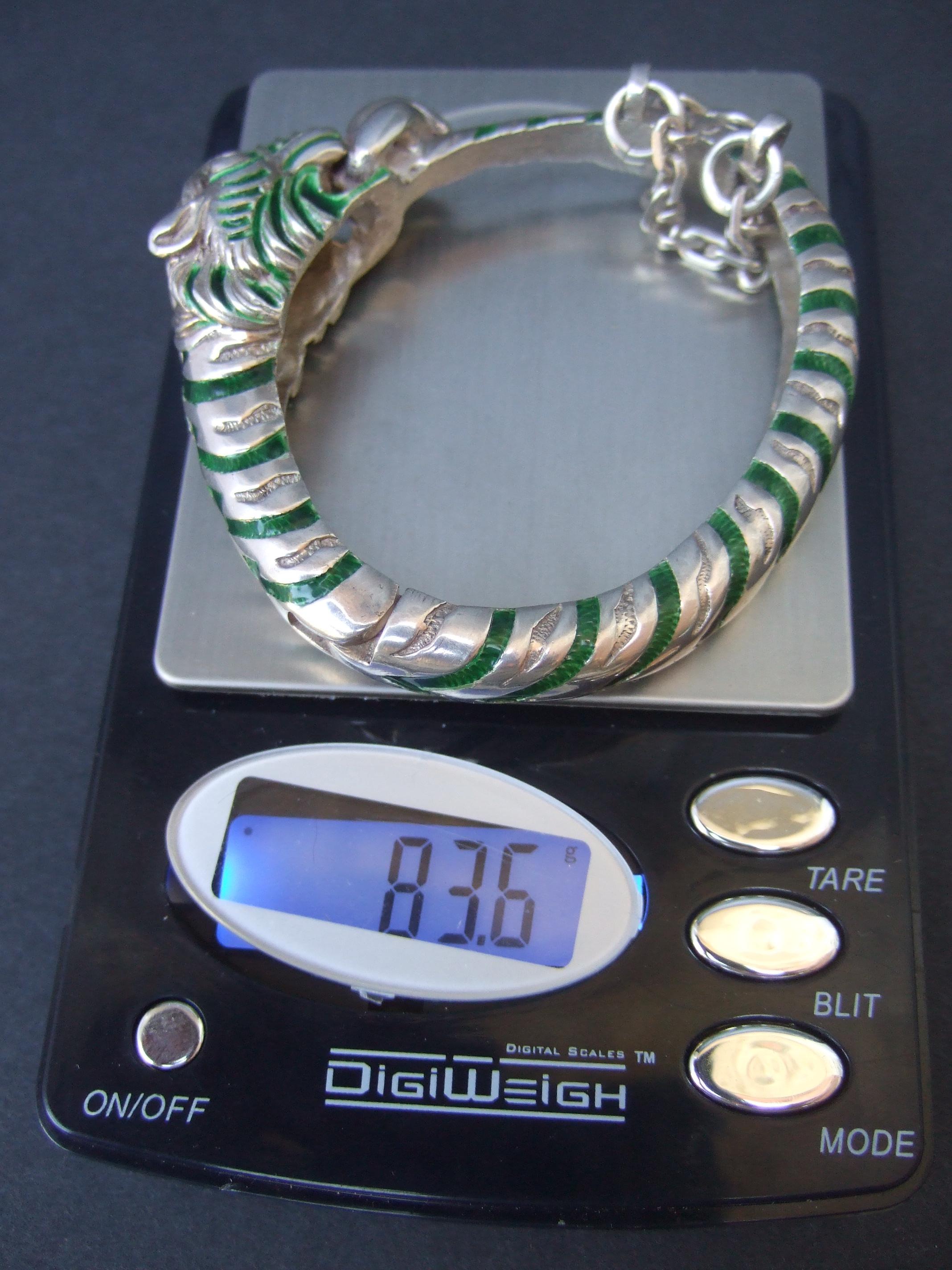 A.I.C. Italia Raro bracciale a cerniera in argento 925 con smalto verde, anni '70 circa in vendita 13