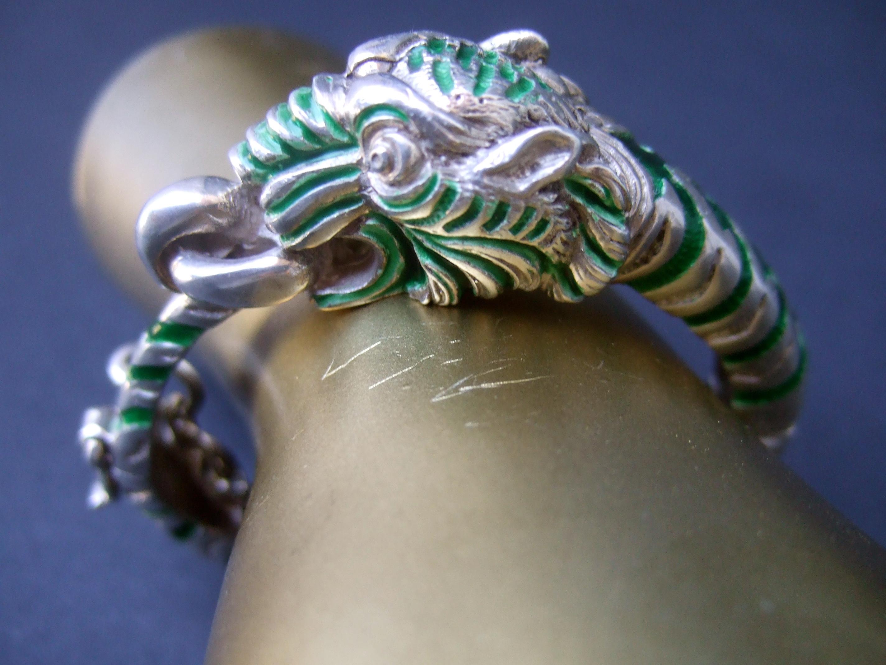 da uomo o donna A.I.C. Italia Raro bracciale a cerniera in argento 925 con smalto verde, anni '70 circa in vendita