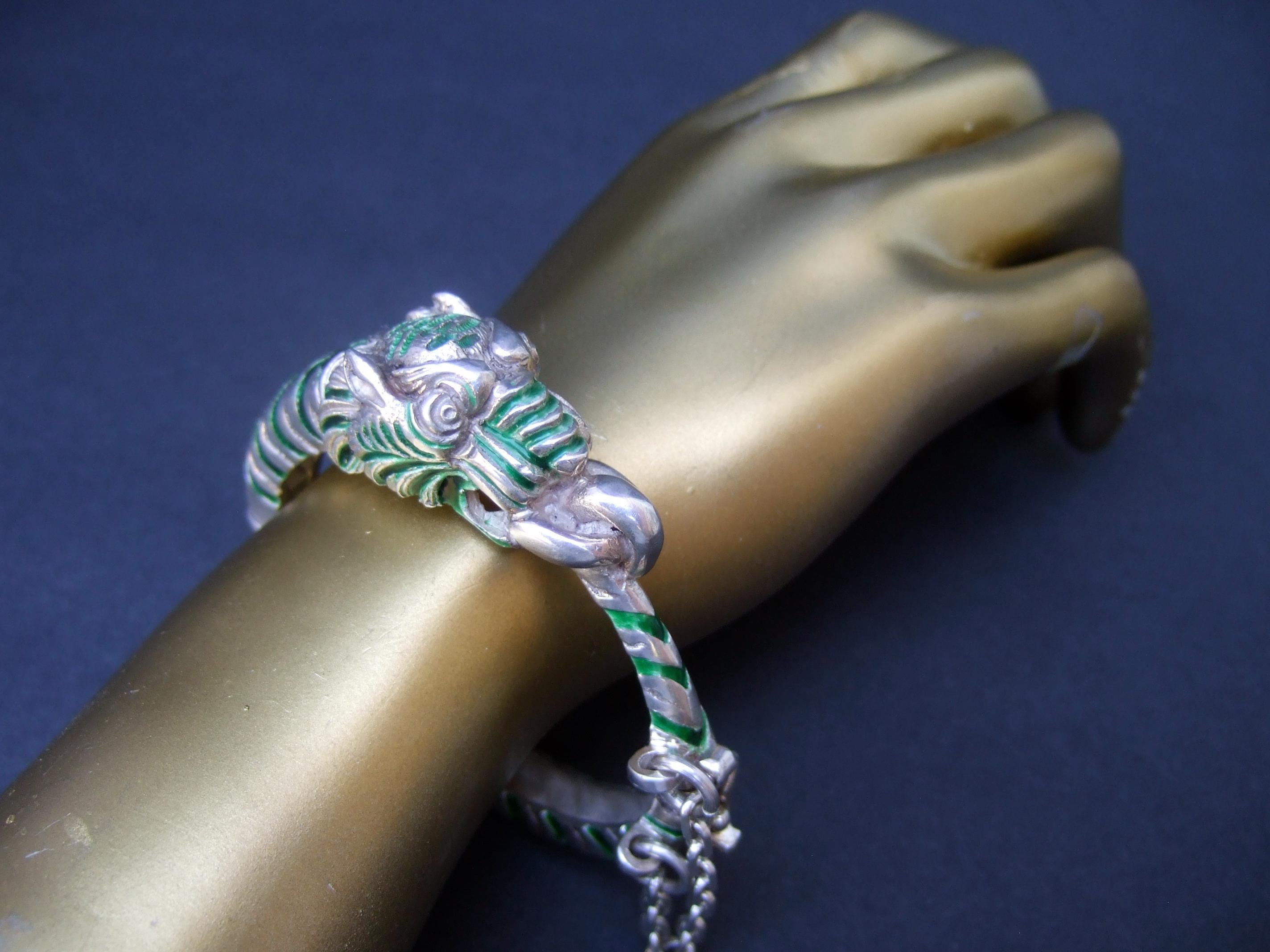 A.I.C. Italia Raro bracciale a cerniera in argento 925 con smalto verde, anni '70 circa in vendita 2