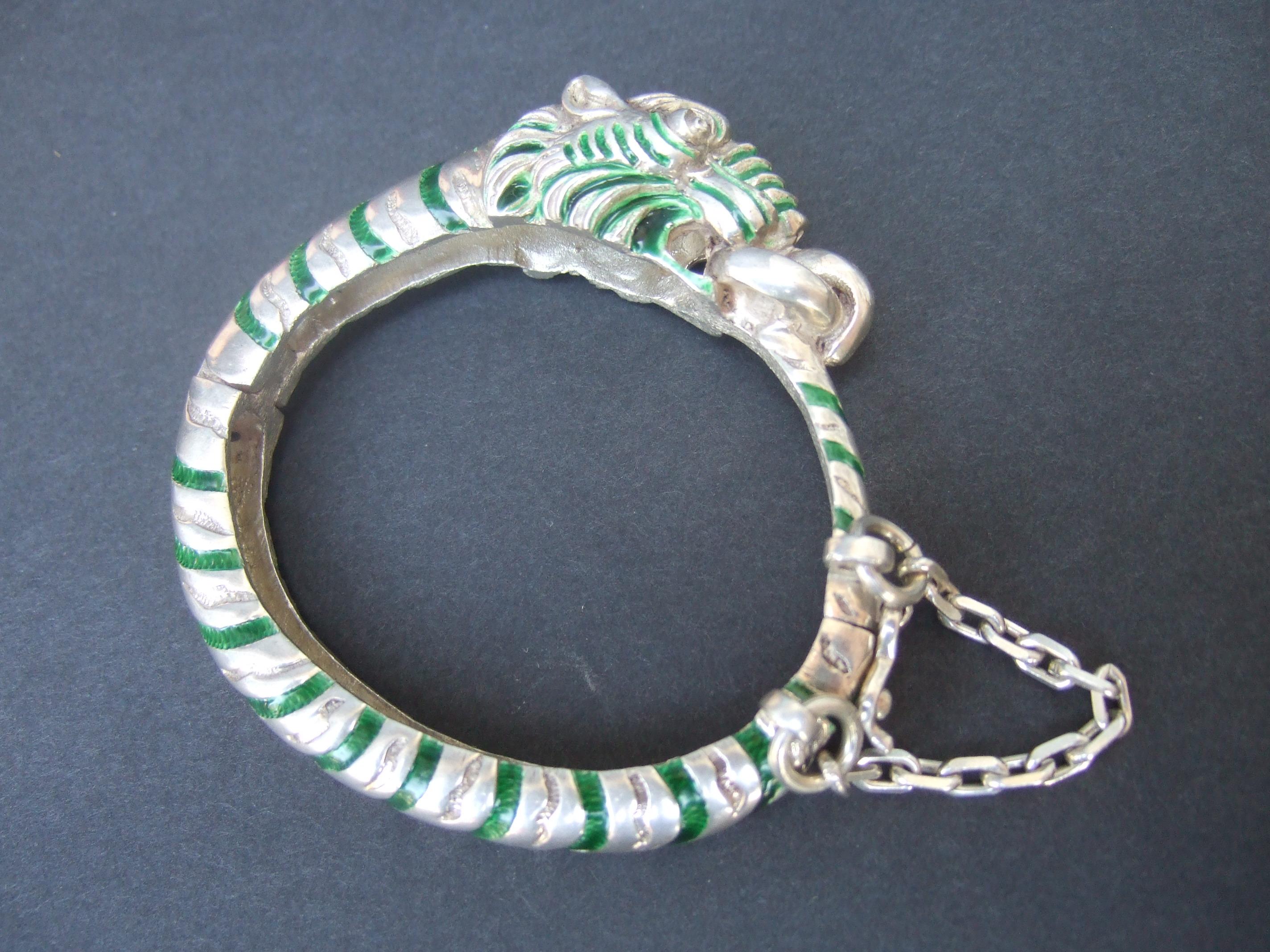 A.I.C. Italia Raro bracciale a cerniera in argento 925 con smalto verde, anni '70 circa in vendita 3