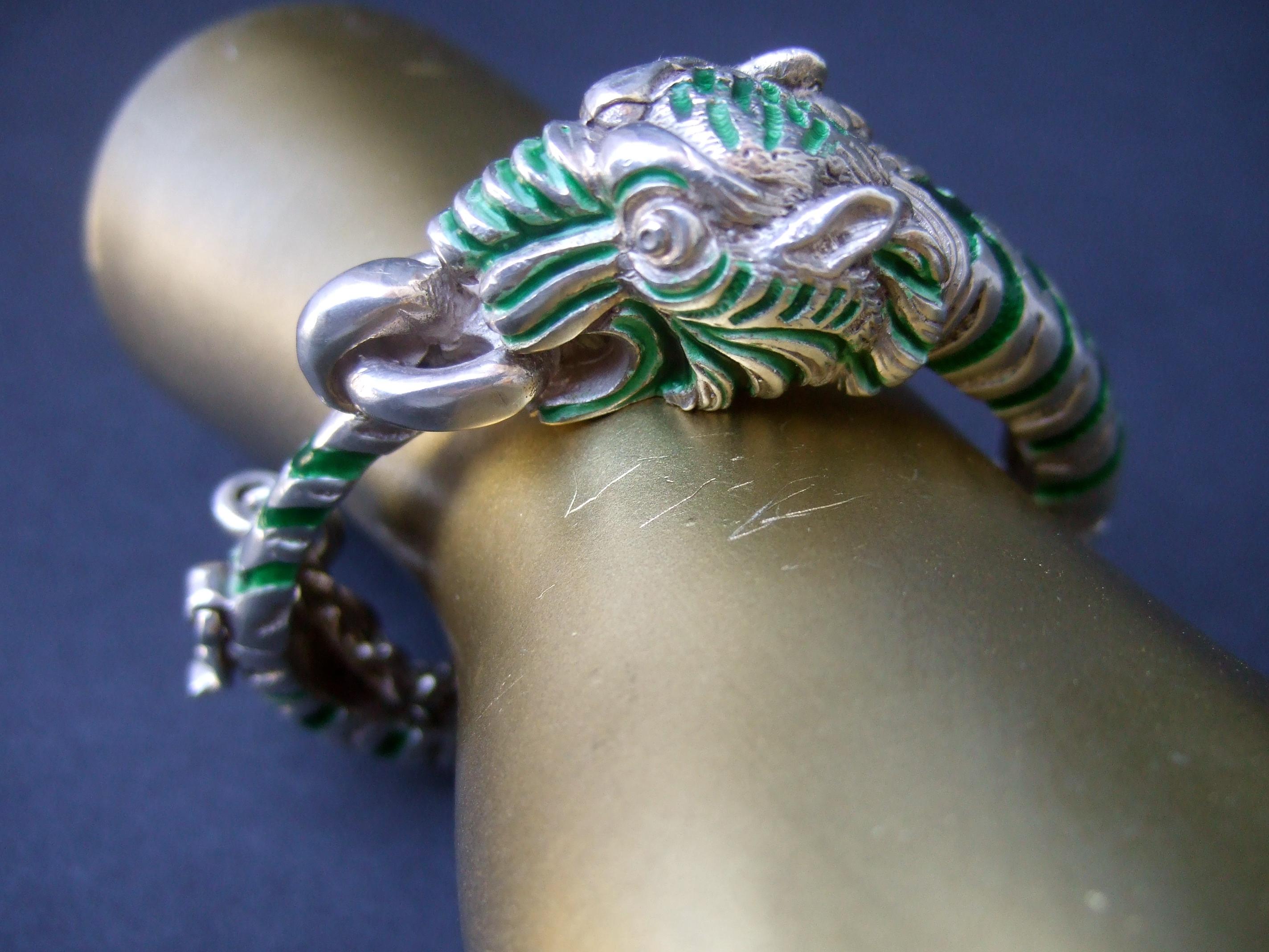 A.I.C. Italia Raro bracciale a cerniera in argento 925 con smalto verde, anni '70 circa in vendita 4