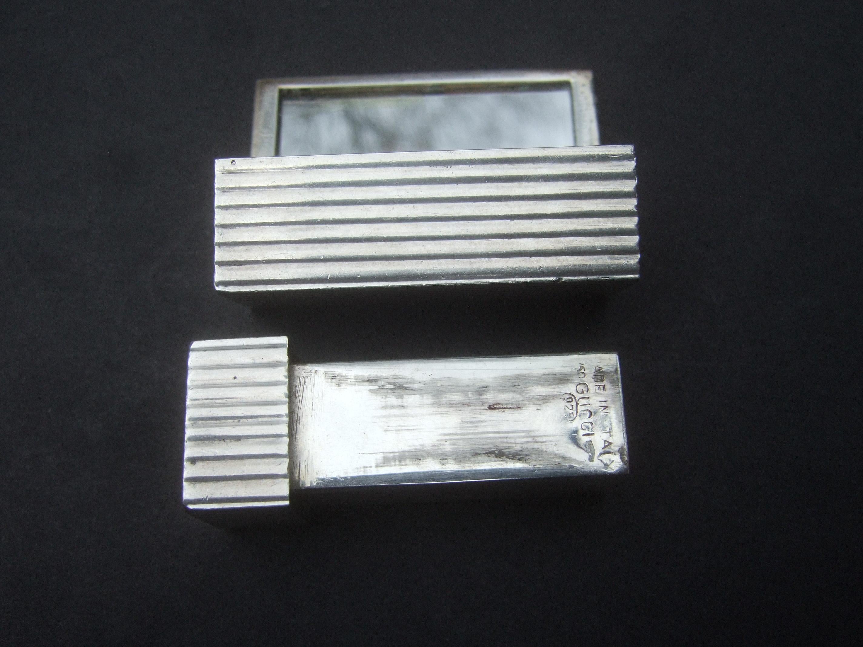 Gucci Italy Rare Sterling Silver Sleek Lipstick Vanity Mirror Case c 1970s For Sale 4