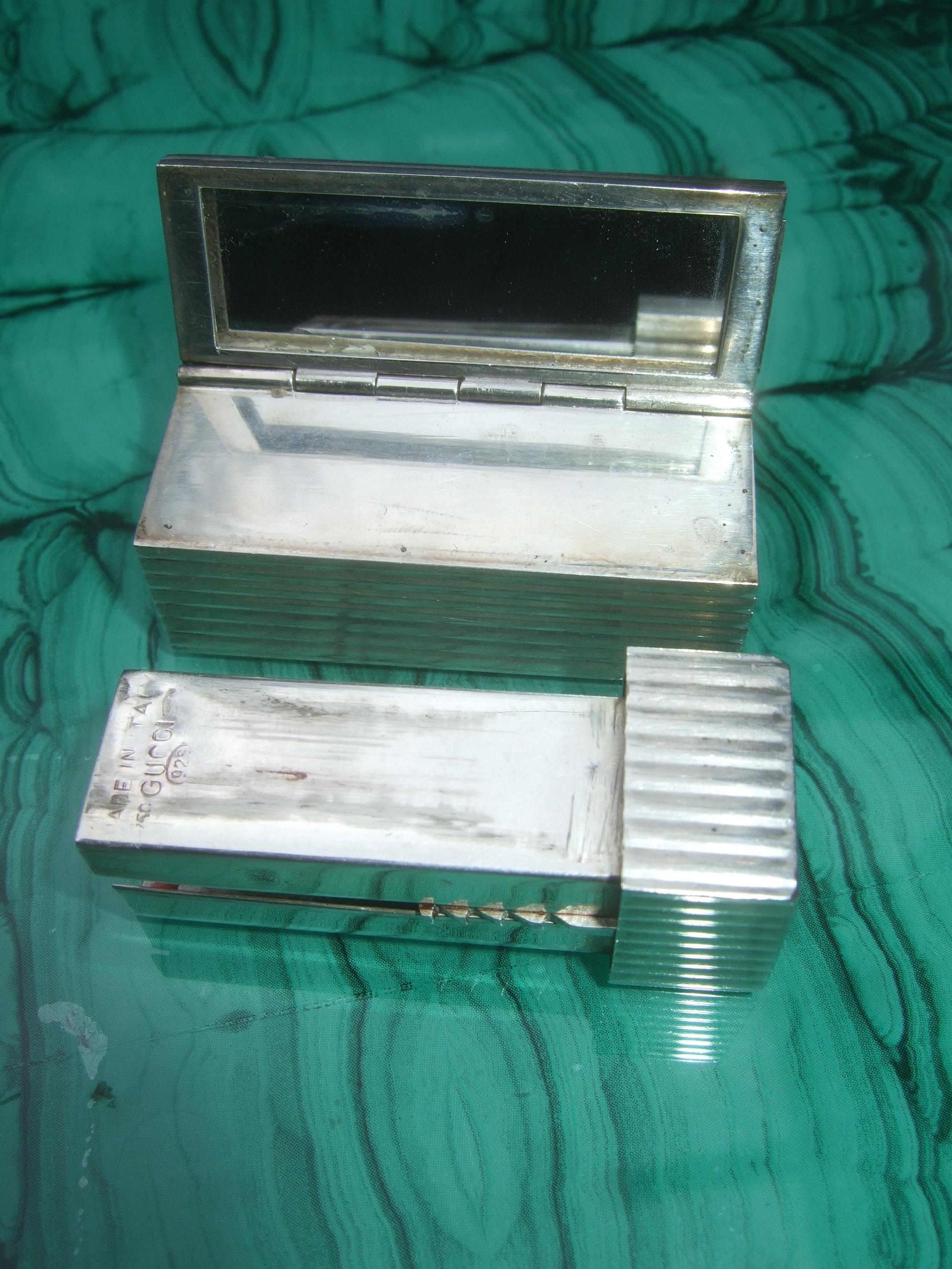 Gucci Italy Rare Sterling Silver Sleek Lipstick Vanity Mirror Case c 1970s For Sale 5