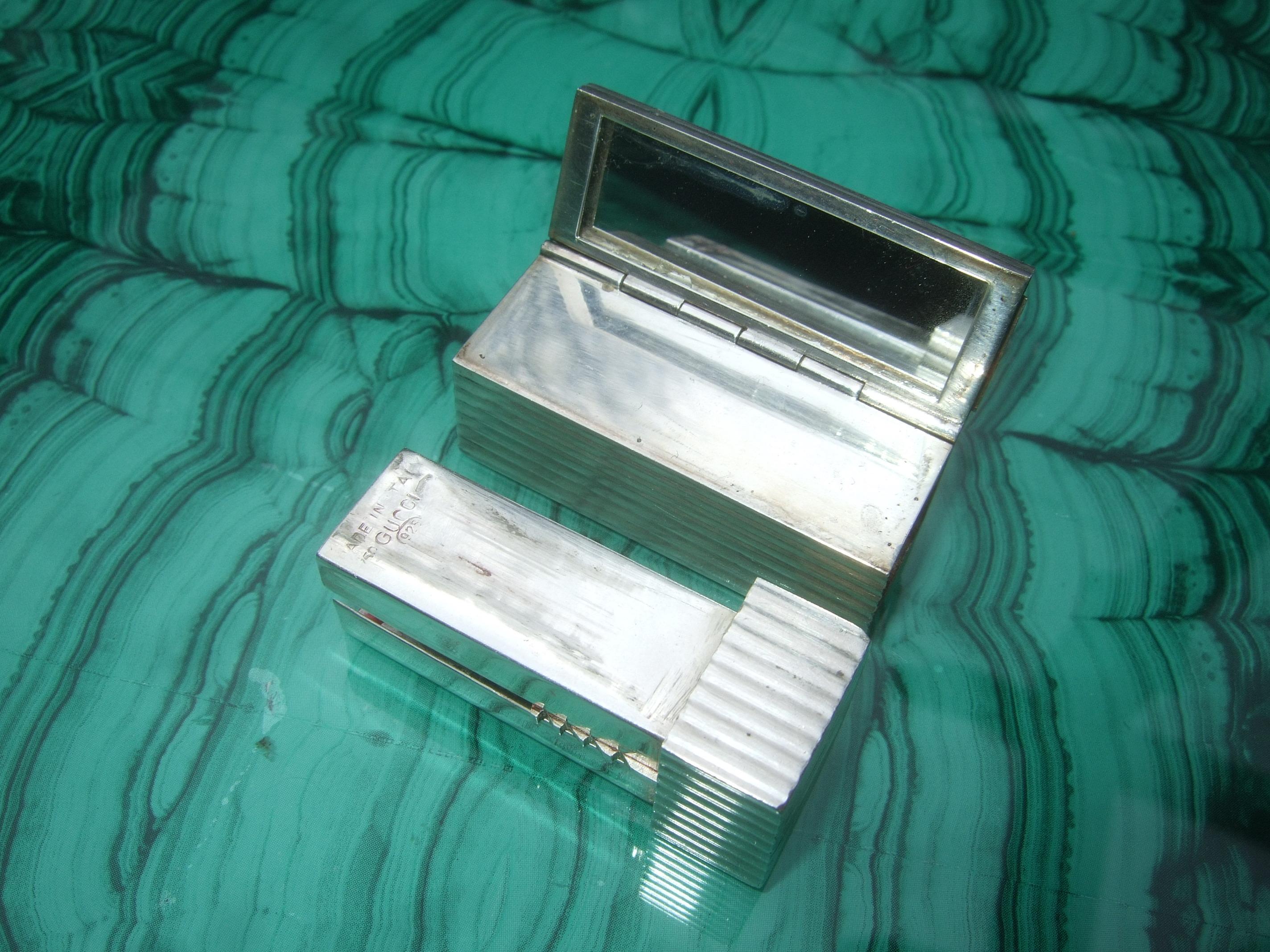 Gucci Italy Rare Sterling Silver Sleek Lipstick Vanity Mirror Case c 1970s For Sale 1