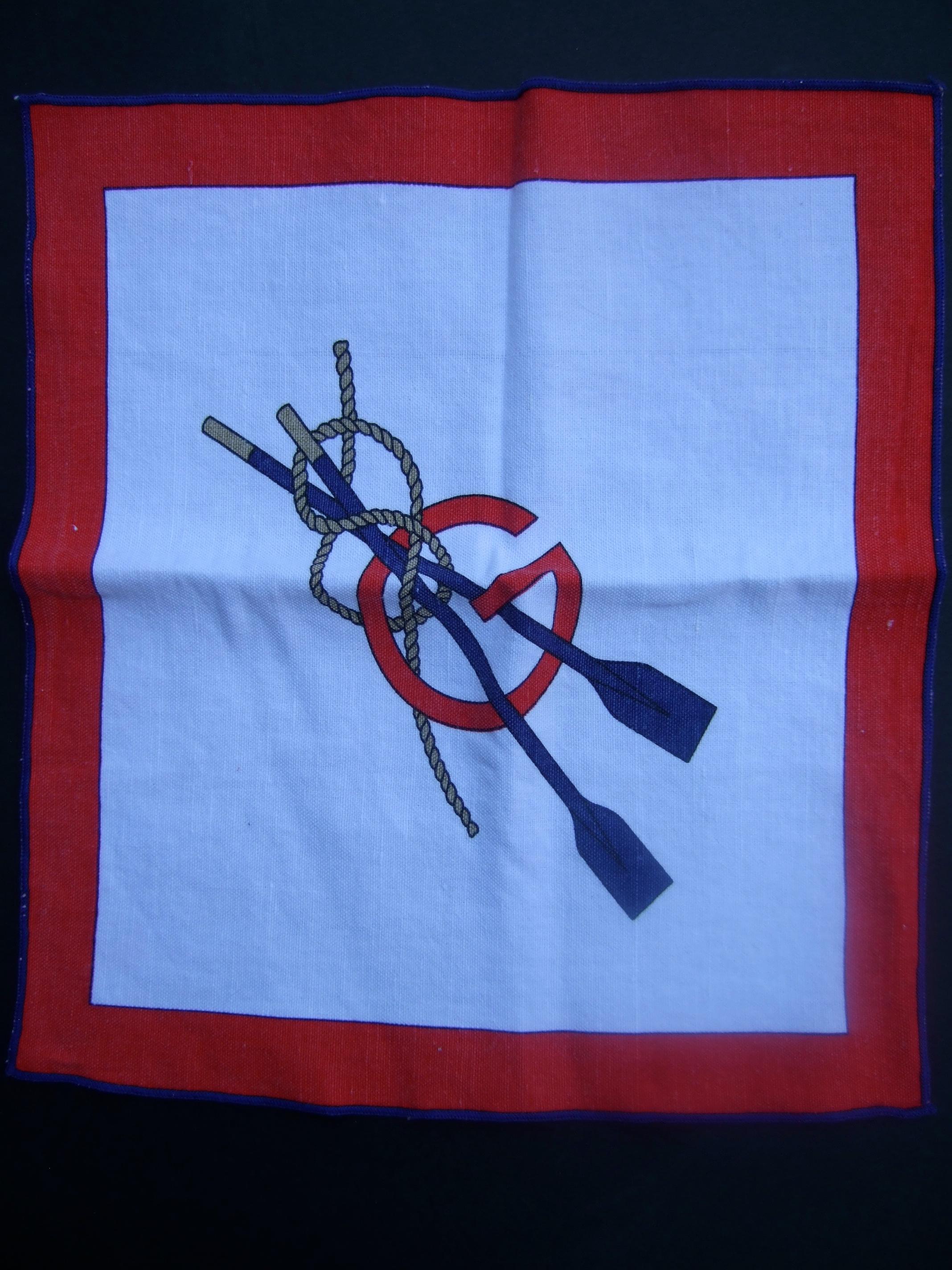 Blue Gucci Italy Set of Seven Cotton Nautical Themed Napkins c 1970s For Sale