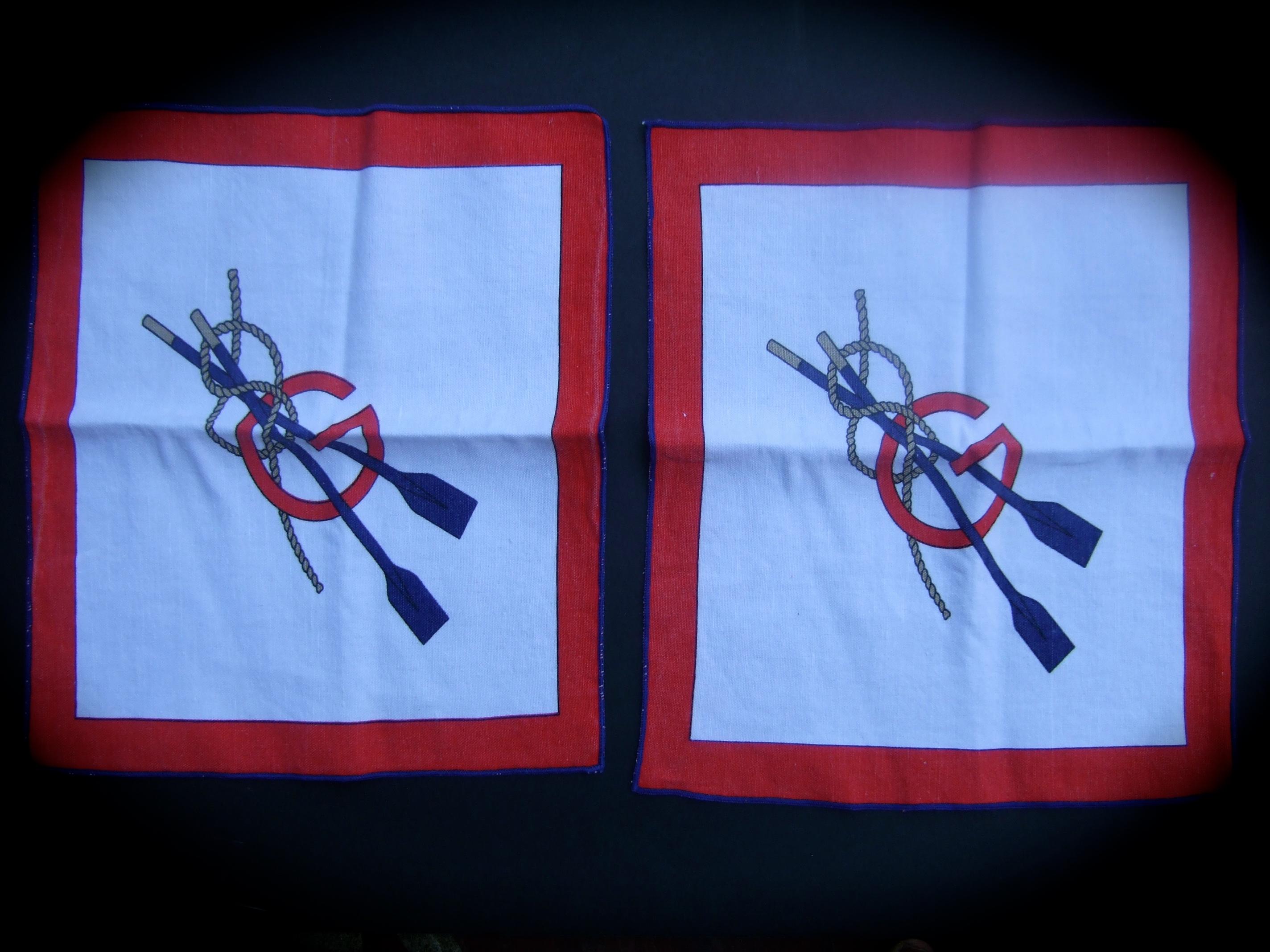 Gucci Italy Set of Seven Cotton Nautical Themed Napkins c 1970s In Good Condition For Sale In University City, MO