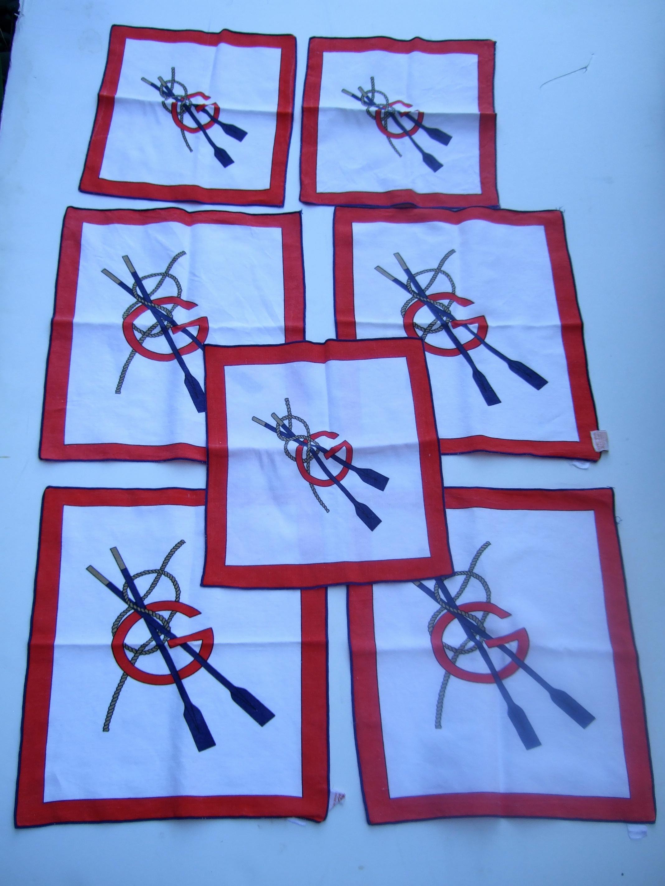 Women's or Men's Gucci Italy Set of Seven Cotton Nautical Themed Napkins c 1970s For Sale