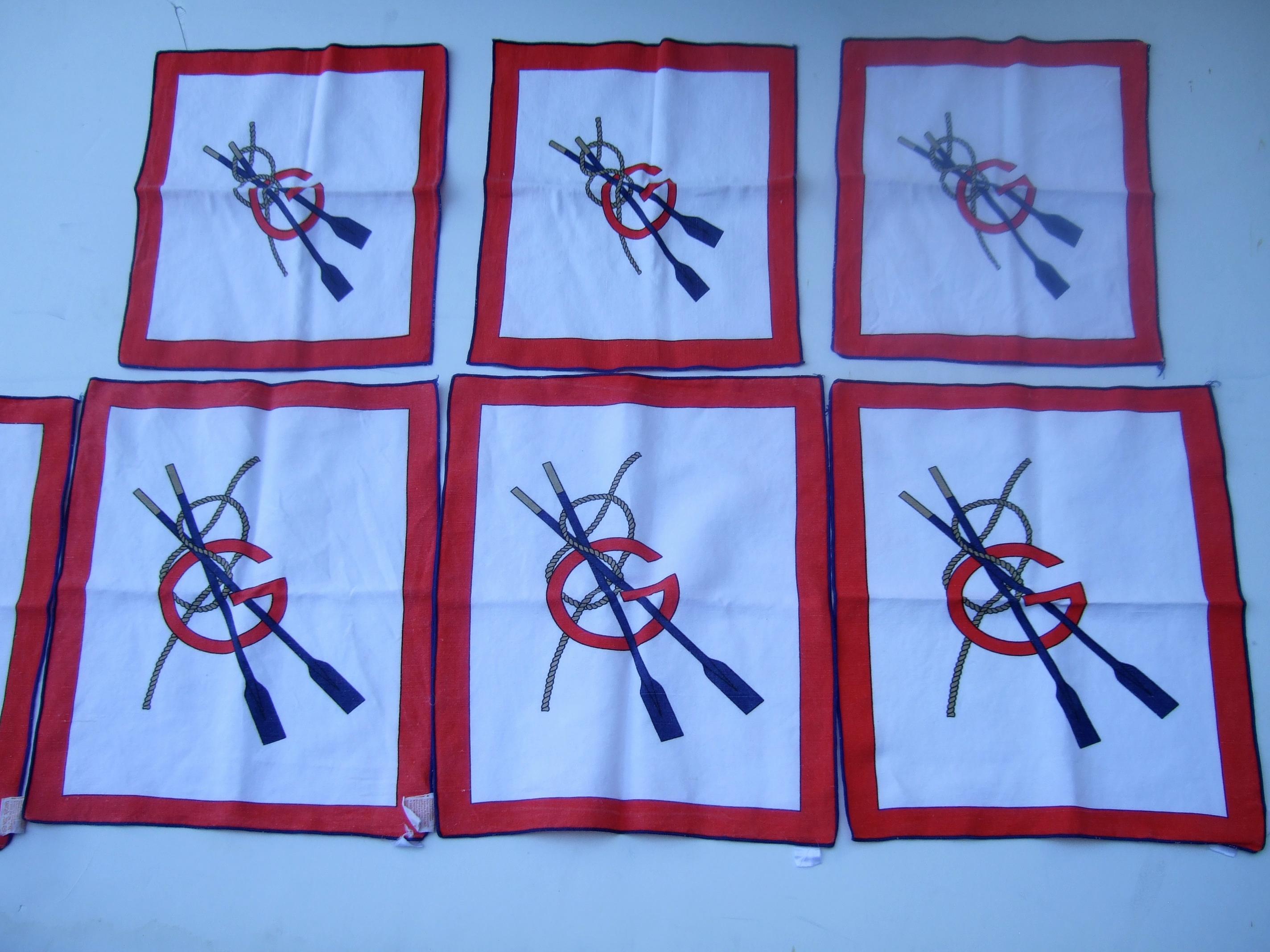 Gucci Italy Set of Seven Cotton Nautical Themed Napkins c 1970s For Sale 1