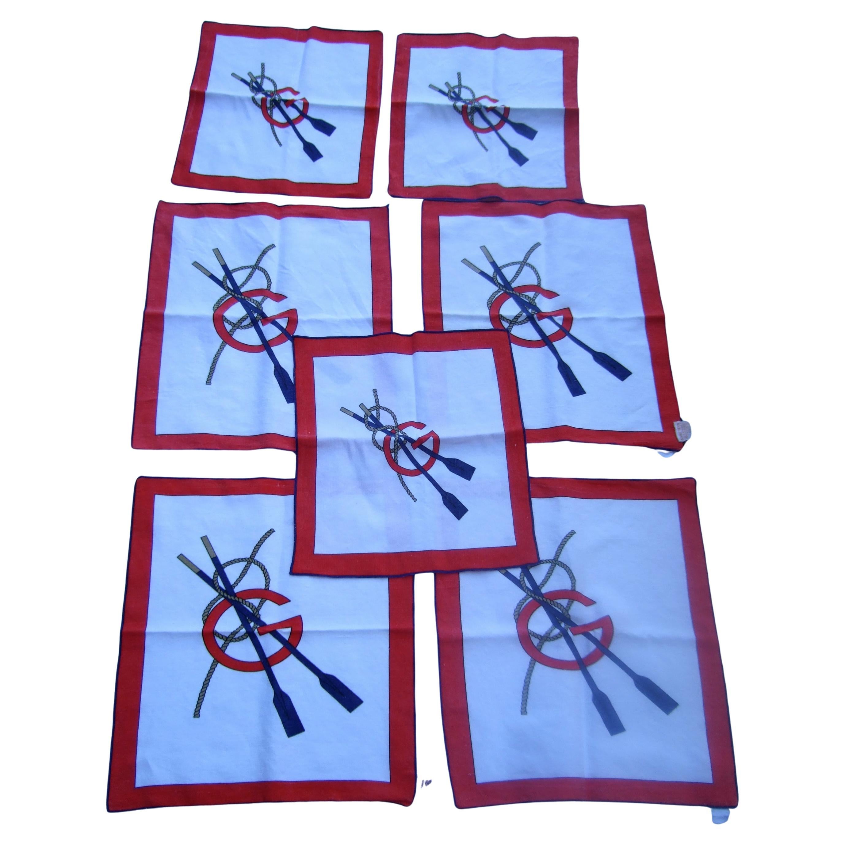 Gucci Italy Set of Seven Cotton Nautical Themed Napkins c 1970s For Sale