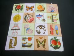 Gucci Italy Silk Hand Rolled Graphic Print Scarf c 1990s  33.5 x 34 in