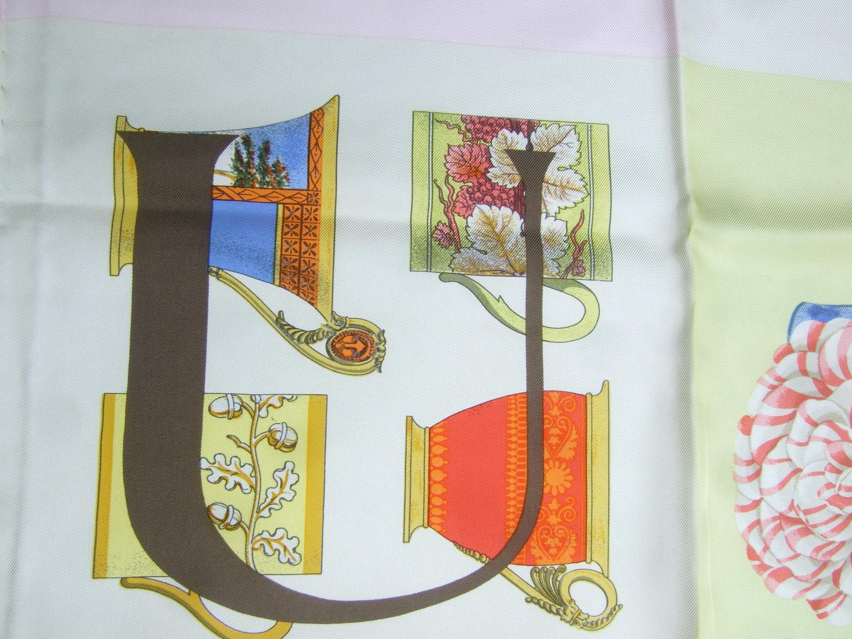 Gucci Italy Silk Hand Rolled Graphic Print Scarf c 1990s  33.5 x 34 in 3