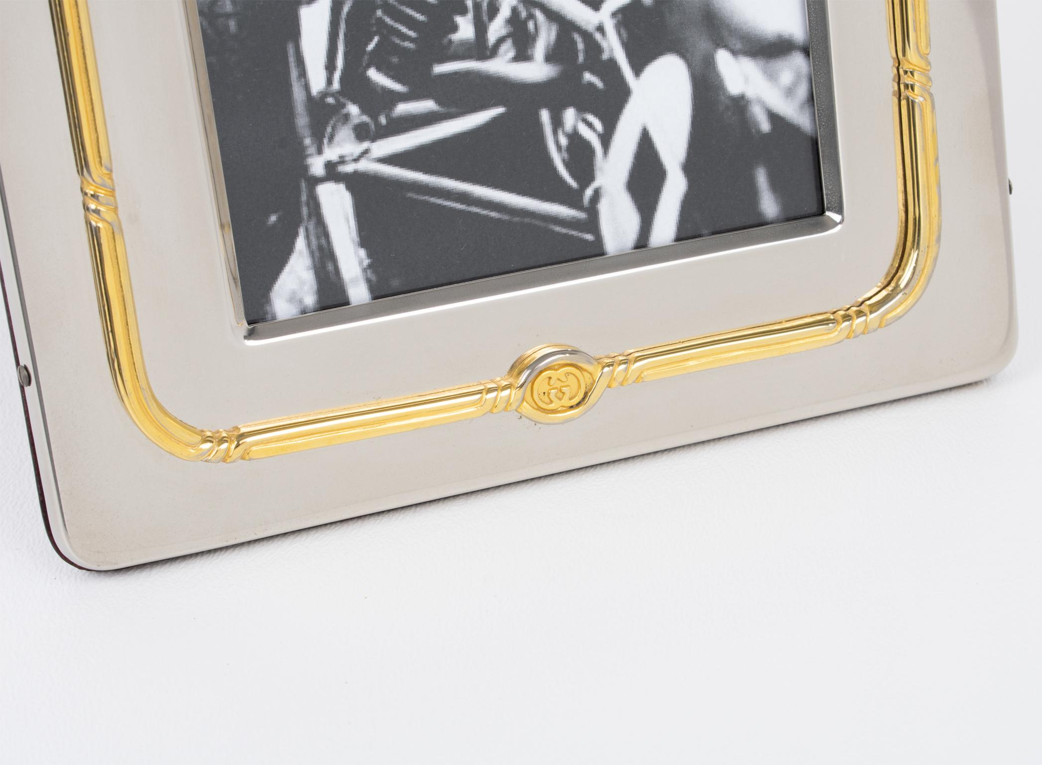 Gucci Italy Silver Plate and Gold Plate Picture Frame For Sale 2