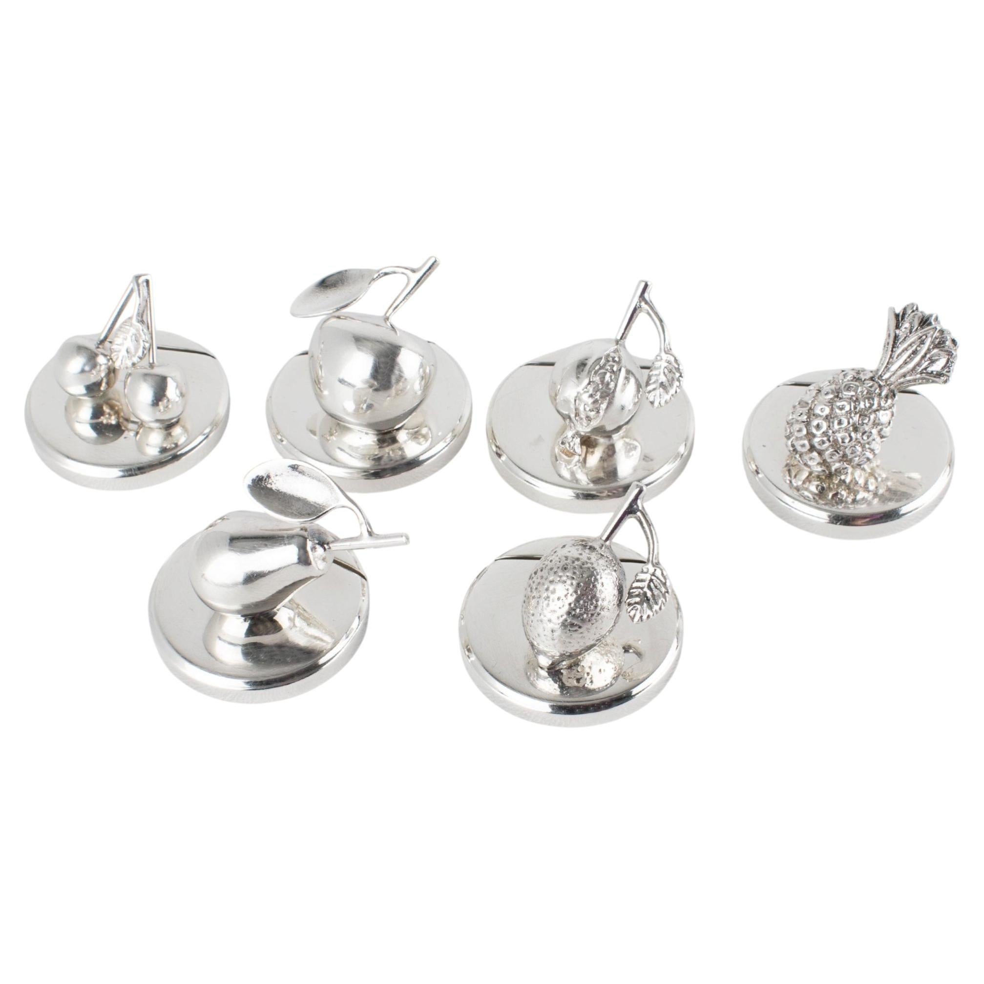 Gucci Italy Silver Plate Fruit Figurine Place Card Holders, Six Pieces in Box