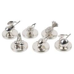Gucci Italy Silver Plate Fruit Figurines Place Card Holders, six in box