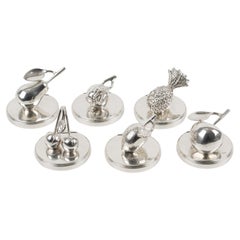 Gucci Italy Silver Plate Fruit Figurines Place Card Holders, six in box