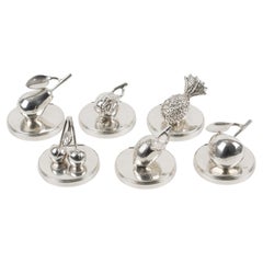 Vintage Gucci Italy Silver Plate Fruit Figurines Place Card Holders, six in box