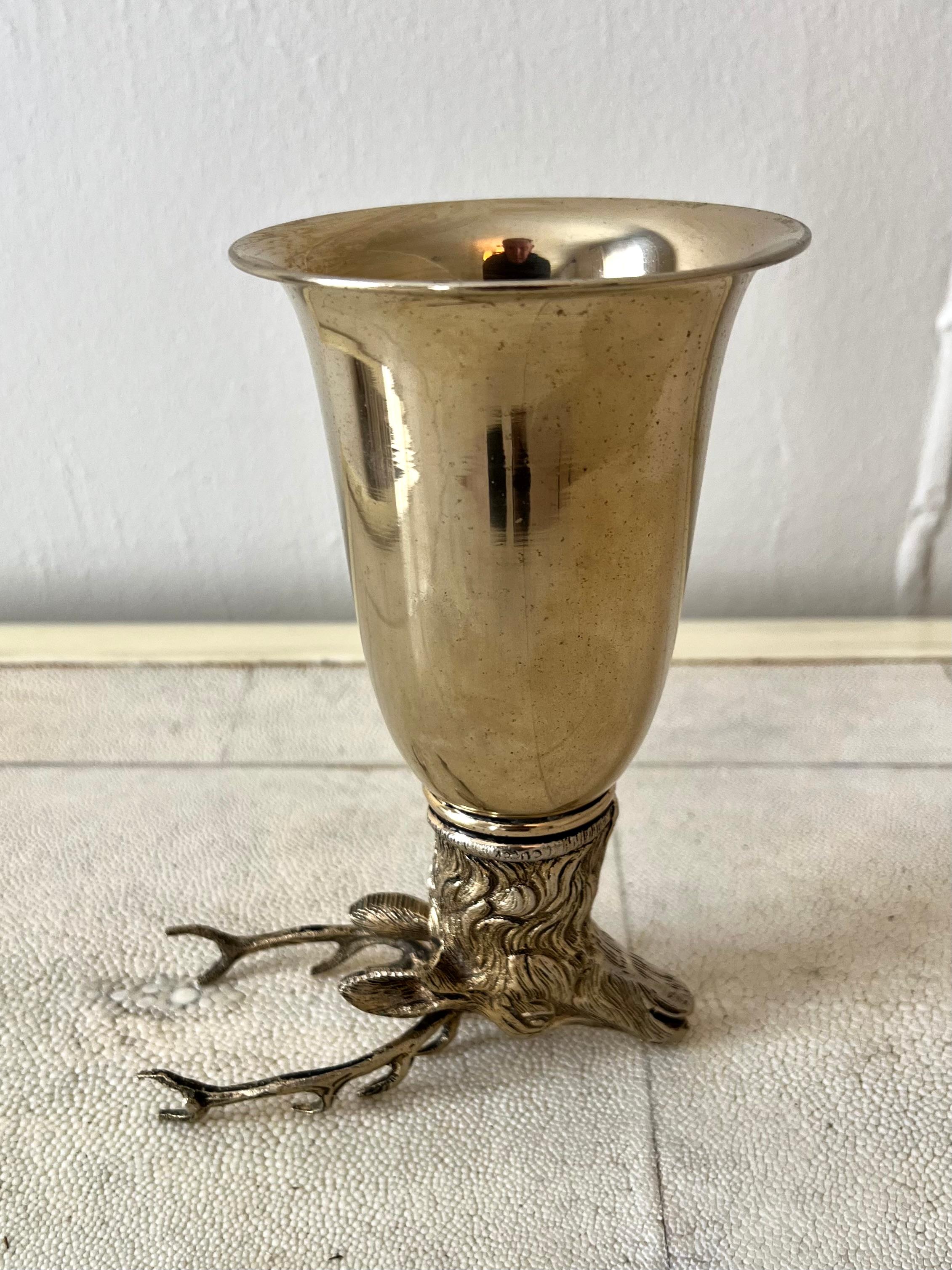 Mid-Century Modern Gucci Italy Silver Plate Stirrup Cup with Elk Head For Sale