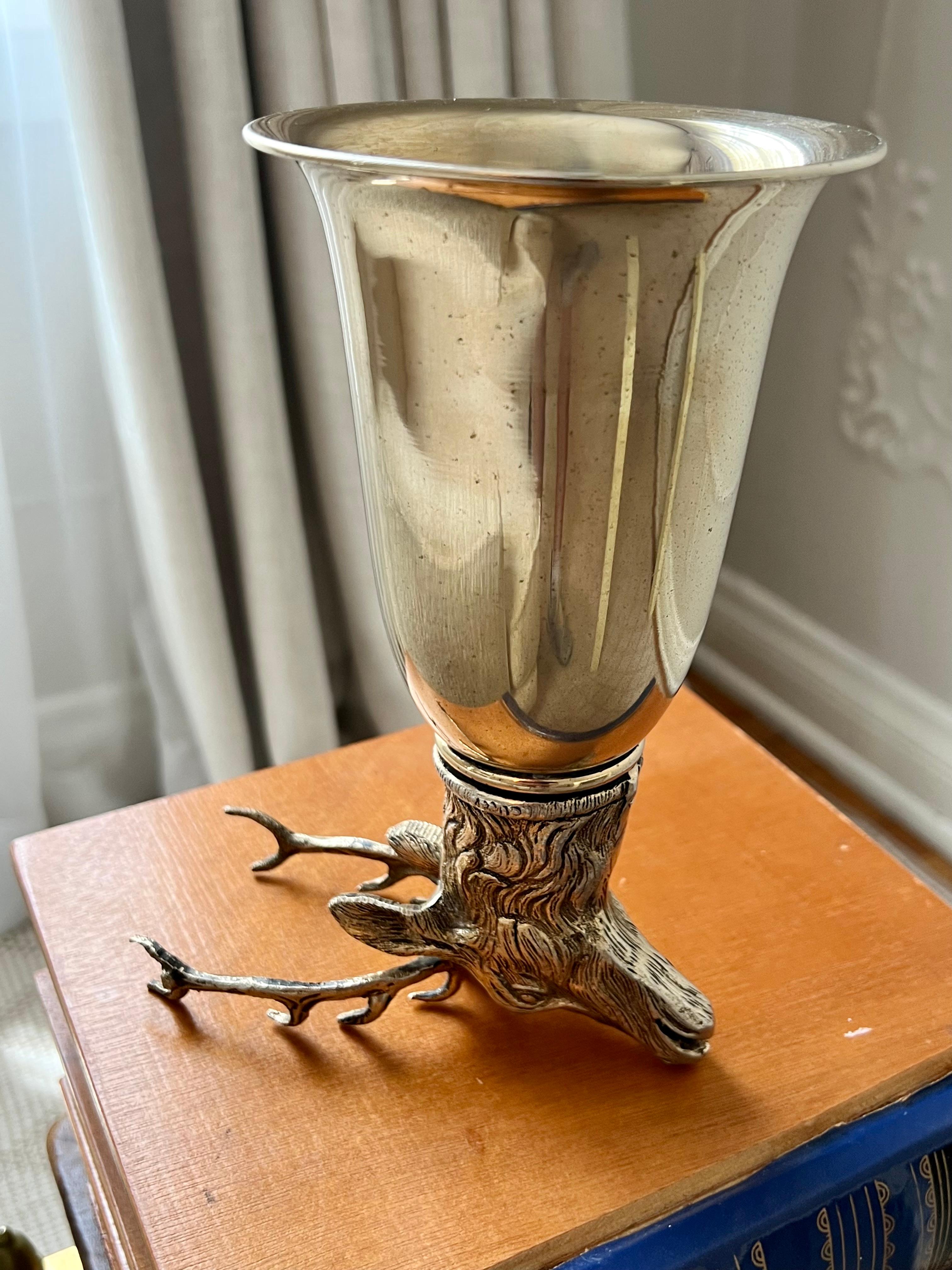 Italian Gucci Italy Silver Plate Stirrup Cup with Elk Head For Sale