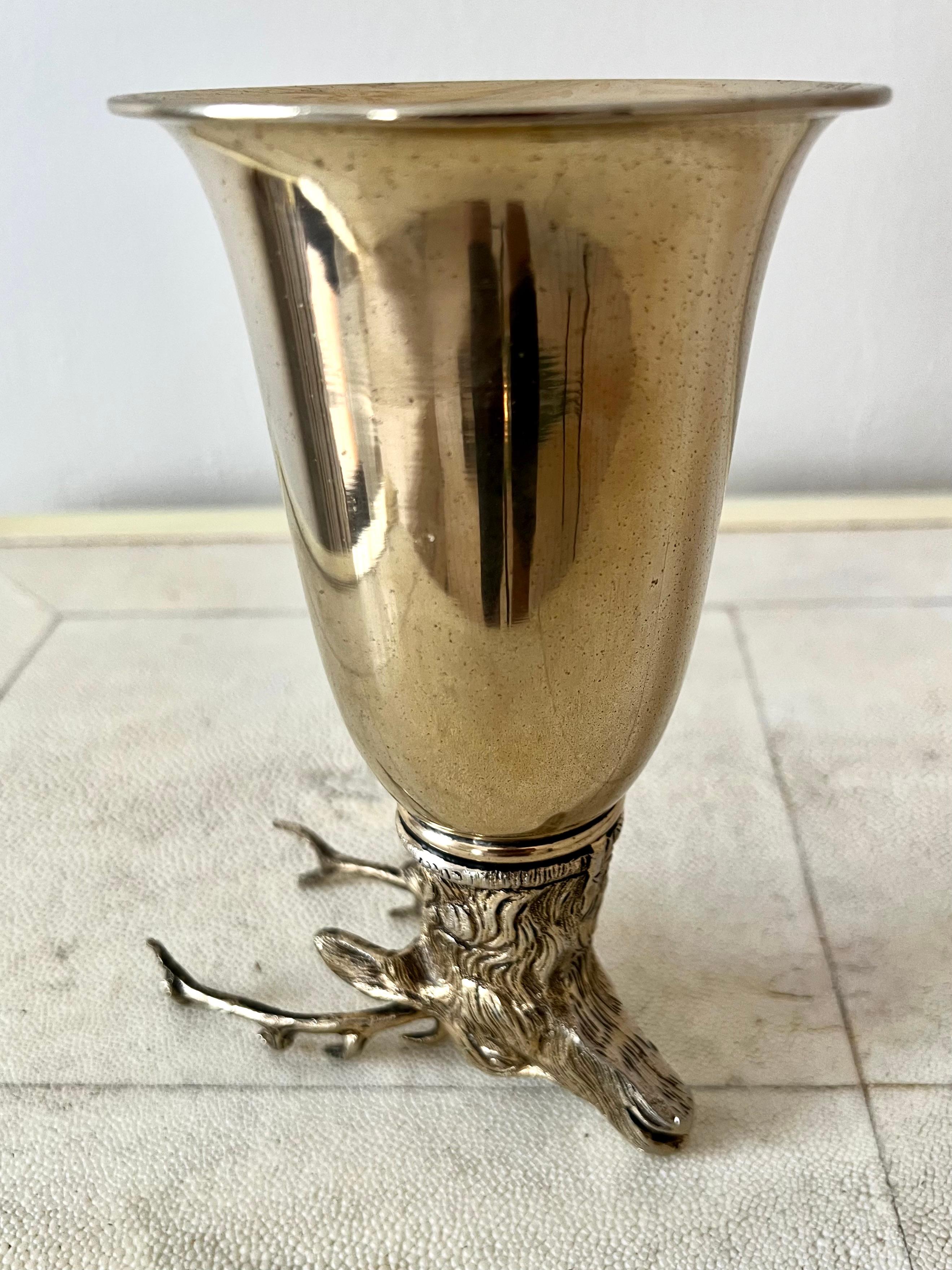 Gucci Italy Silver Plate Stirrup Cup with Elk Head In Good Condition For Sale In Los Angeles, CA