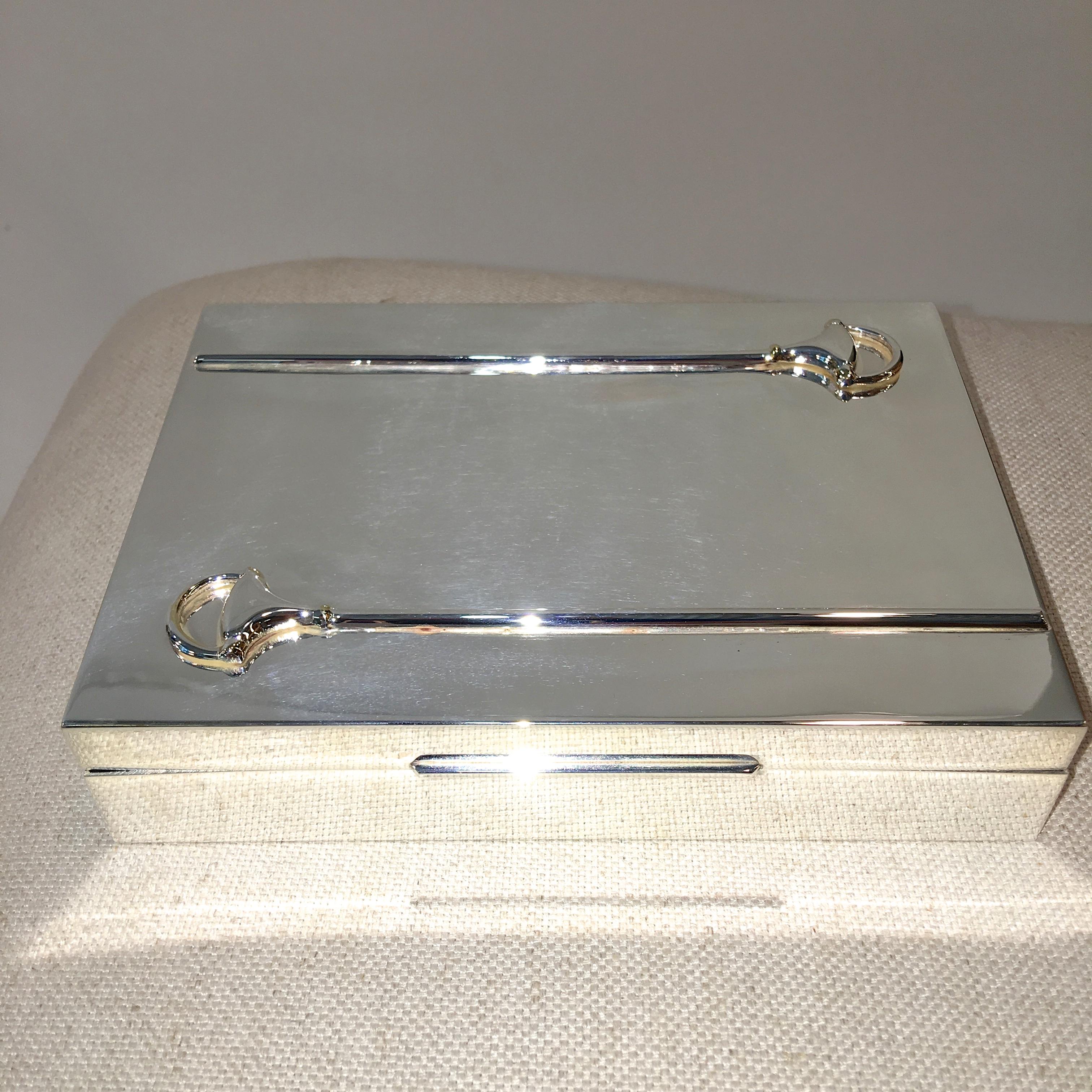 Mid-Century Modern Gucci Italy Silver Plated Rare Snaffle Box Lined with Satinwood For Sale