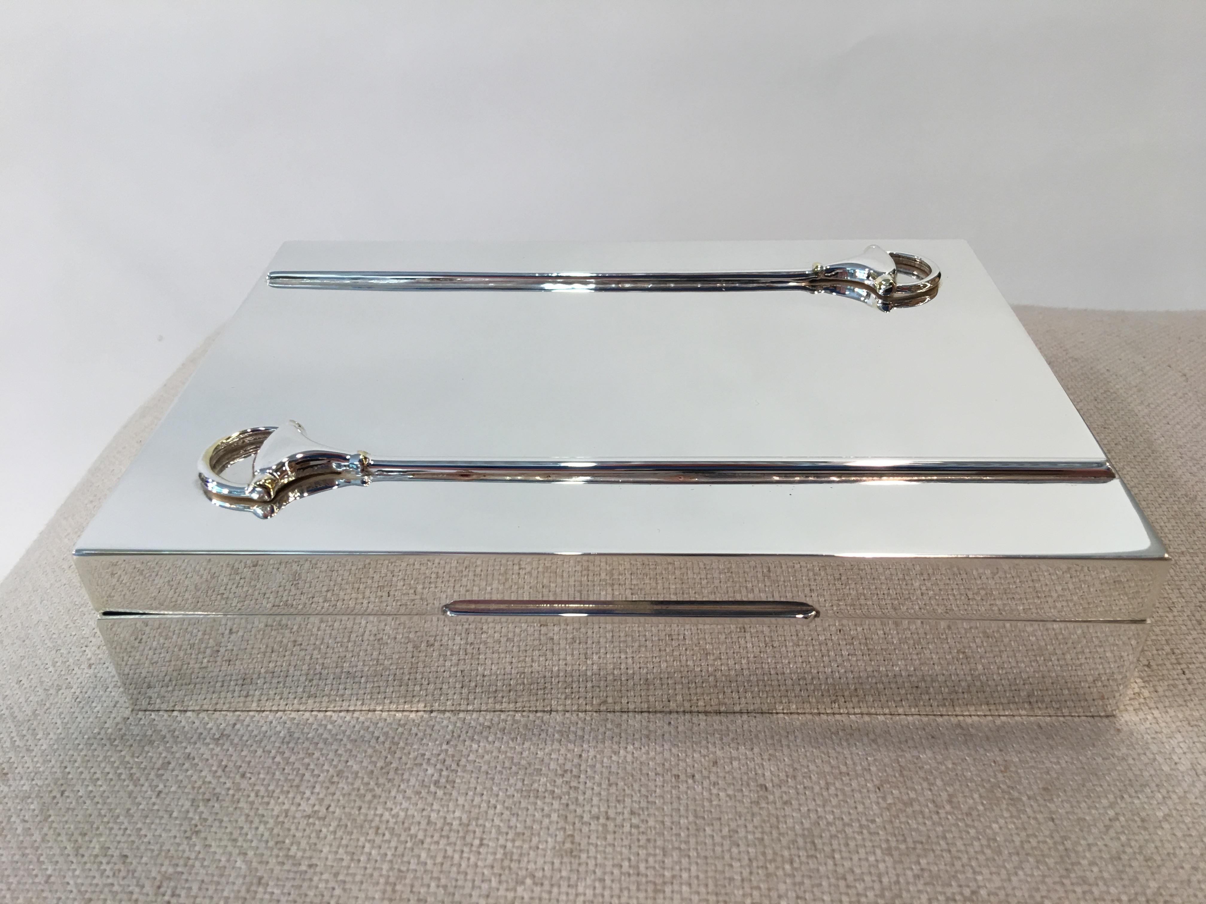 Late 20th Century Gucci Italy Silver Plated Rare Snaffle Box Lined with Satinwood