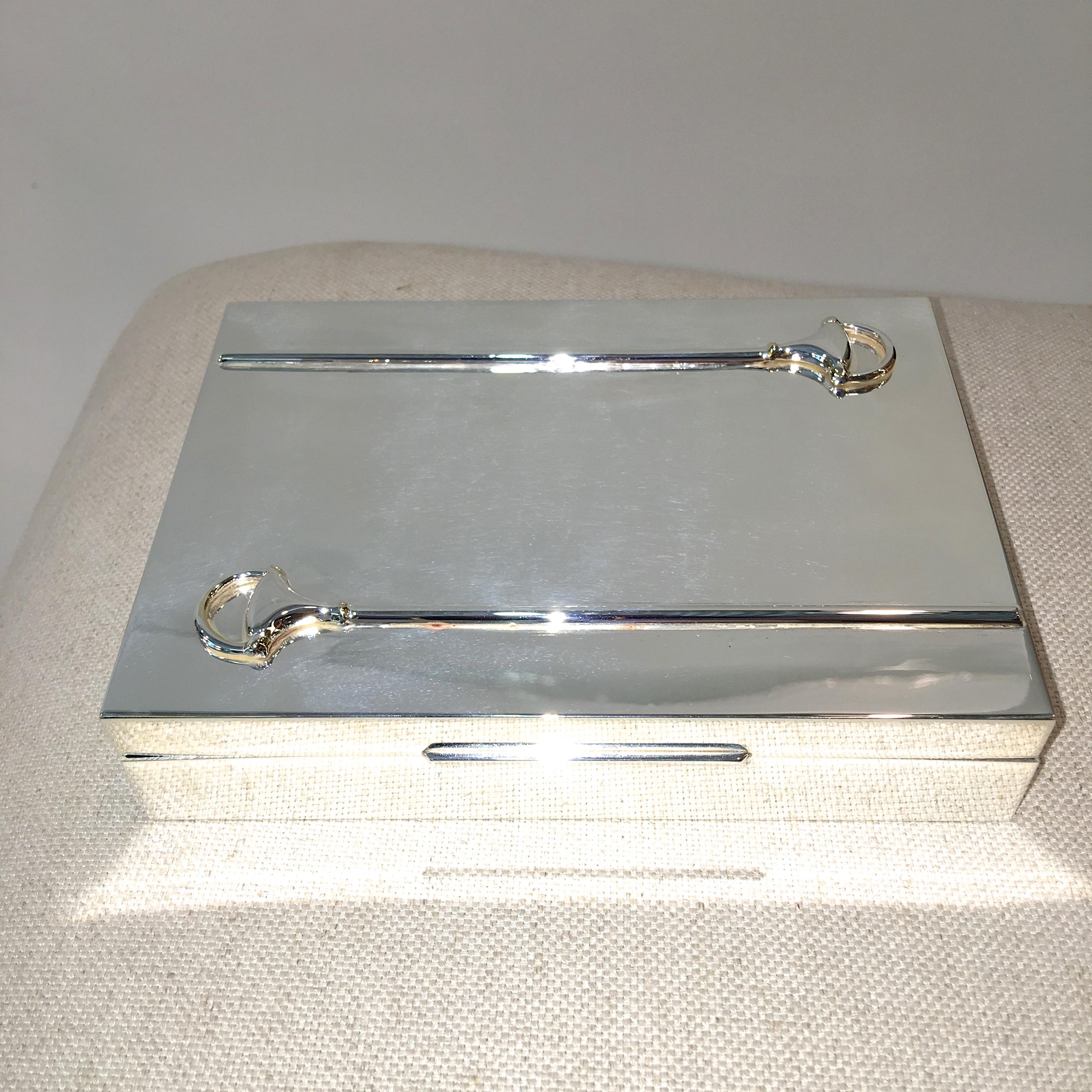 Gucci Italy Silver Plated Rare Snaffle Box Lined with Satinwood For Sale 1