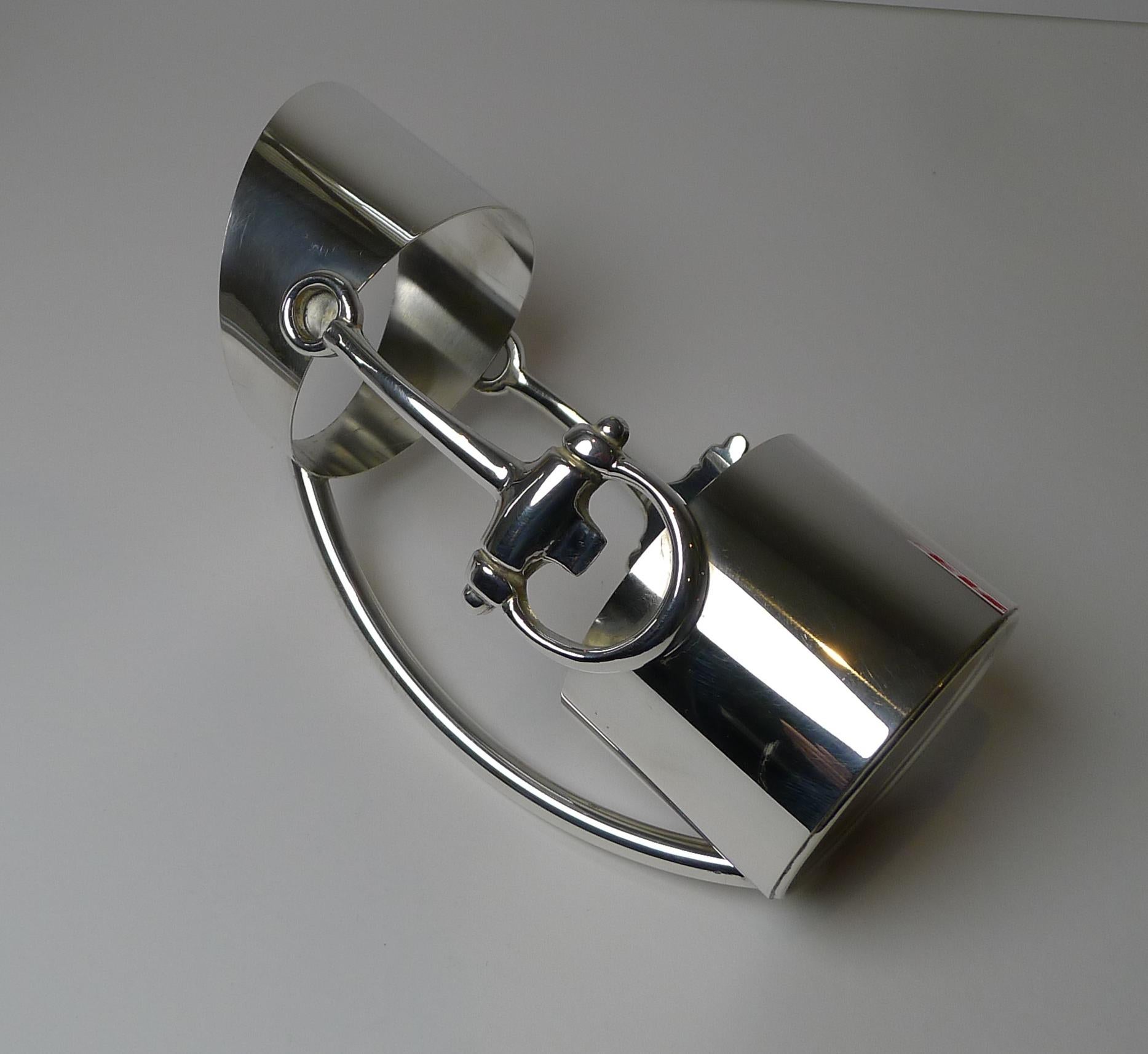 Gucci, Italy, Silver Plated Wine Bottle Holder, Horsebit In Good Condition In Bath, GB