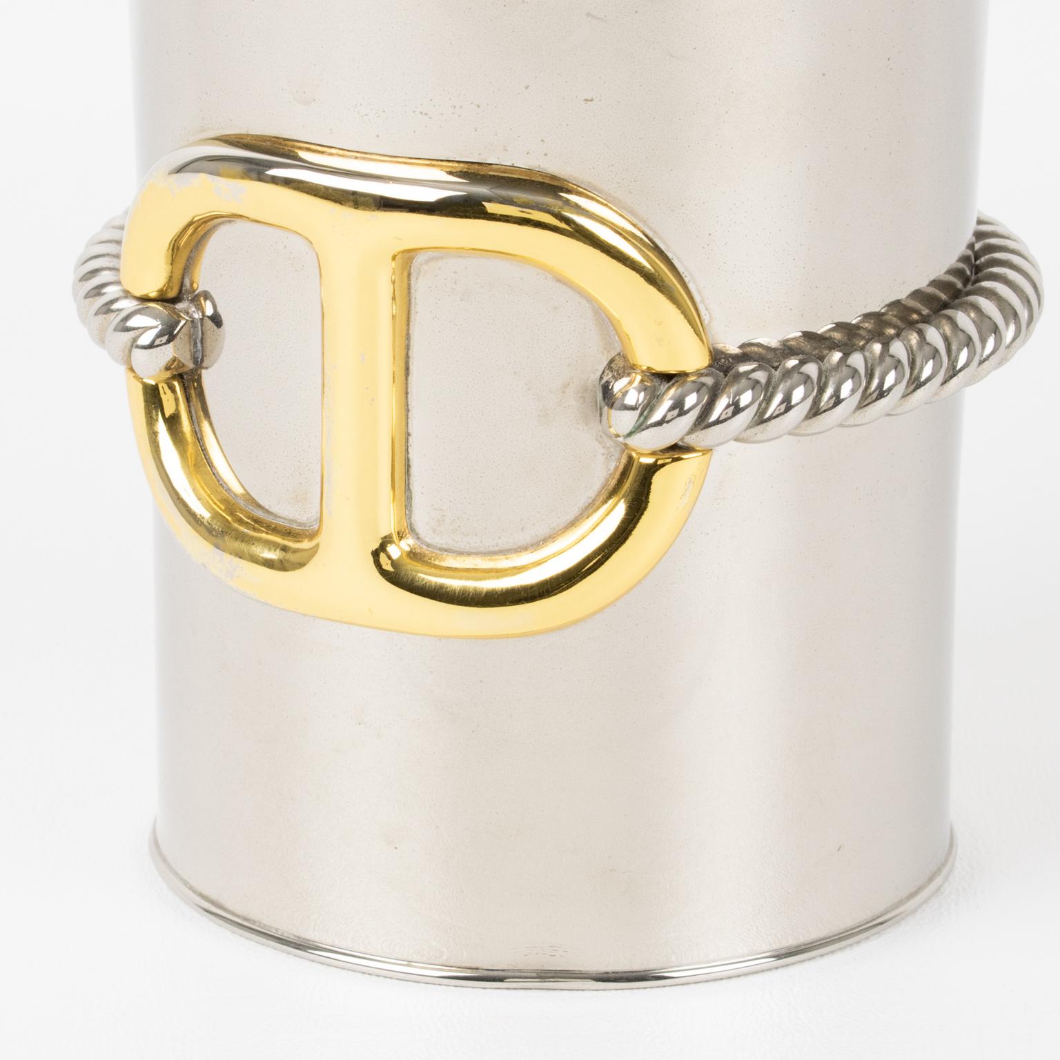 Gucci Italien Versilberte und vergoldete Metallflaschenhalter Dekanter mit Seil im Angebot 3