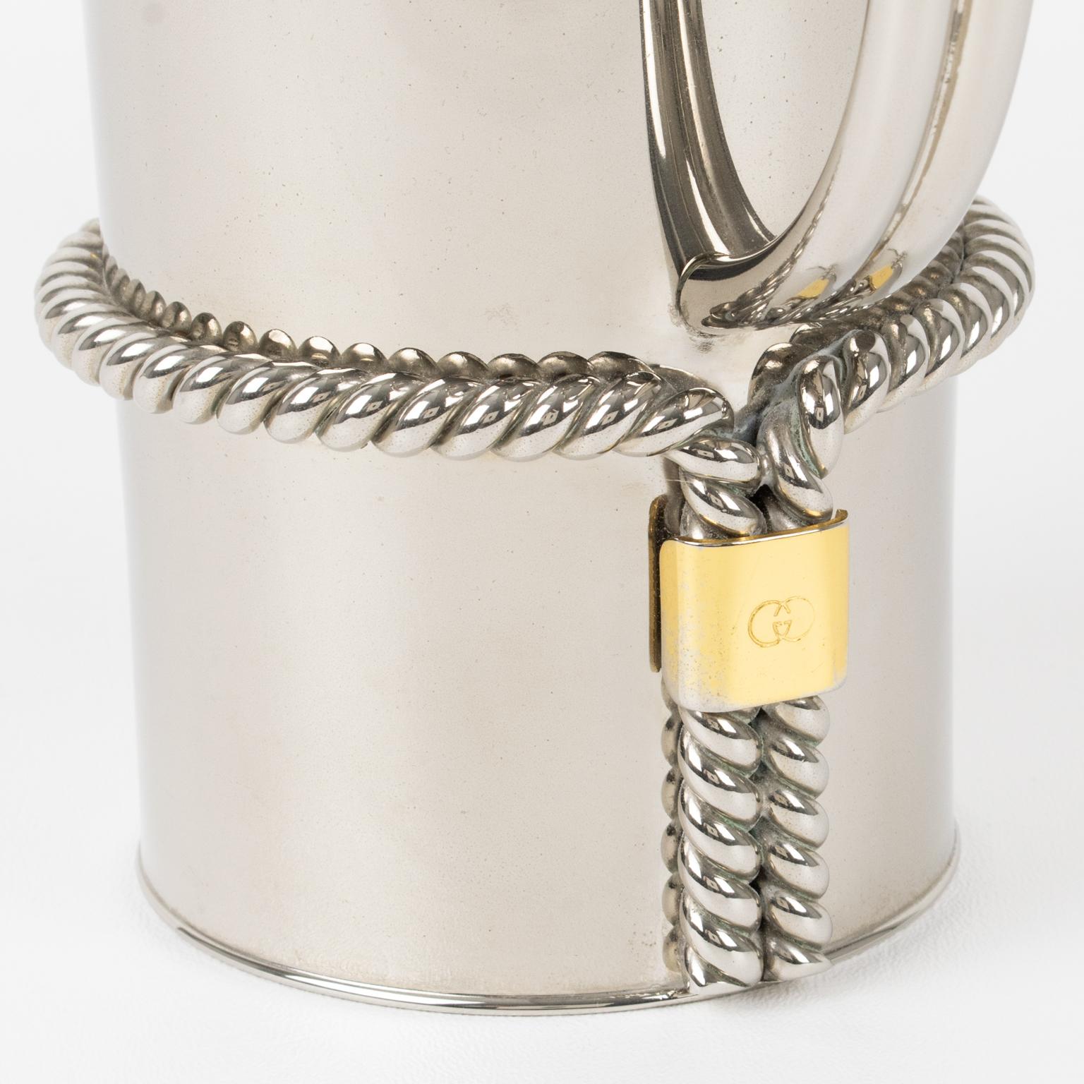 Gucci Italien Versilberte und vergoldete Metallflaschenhalter Dekanter mit Seil im Angebot 5