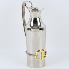 Gucci Italy Silvered and Gilt Metal Barware Thermos Insulated Decanter with Rope