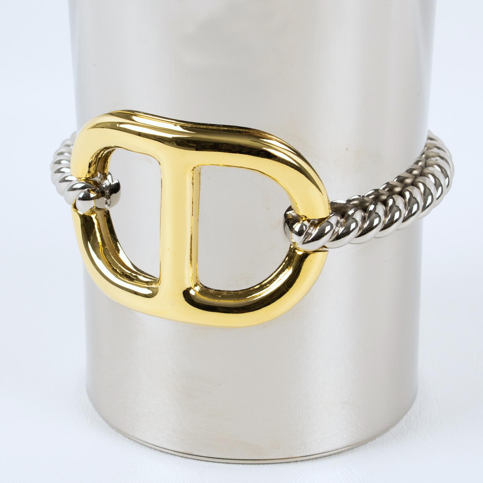 Late 20th Century Gucci Italy Silvered and Gilt Metal Barware Thermos Insulated Decanter with Rope