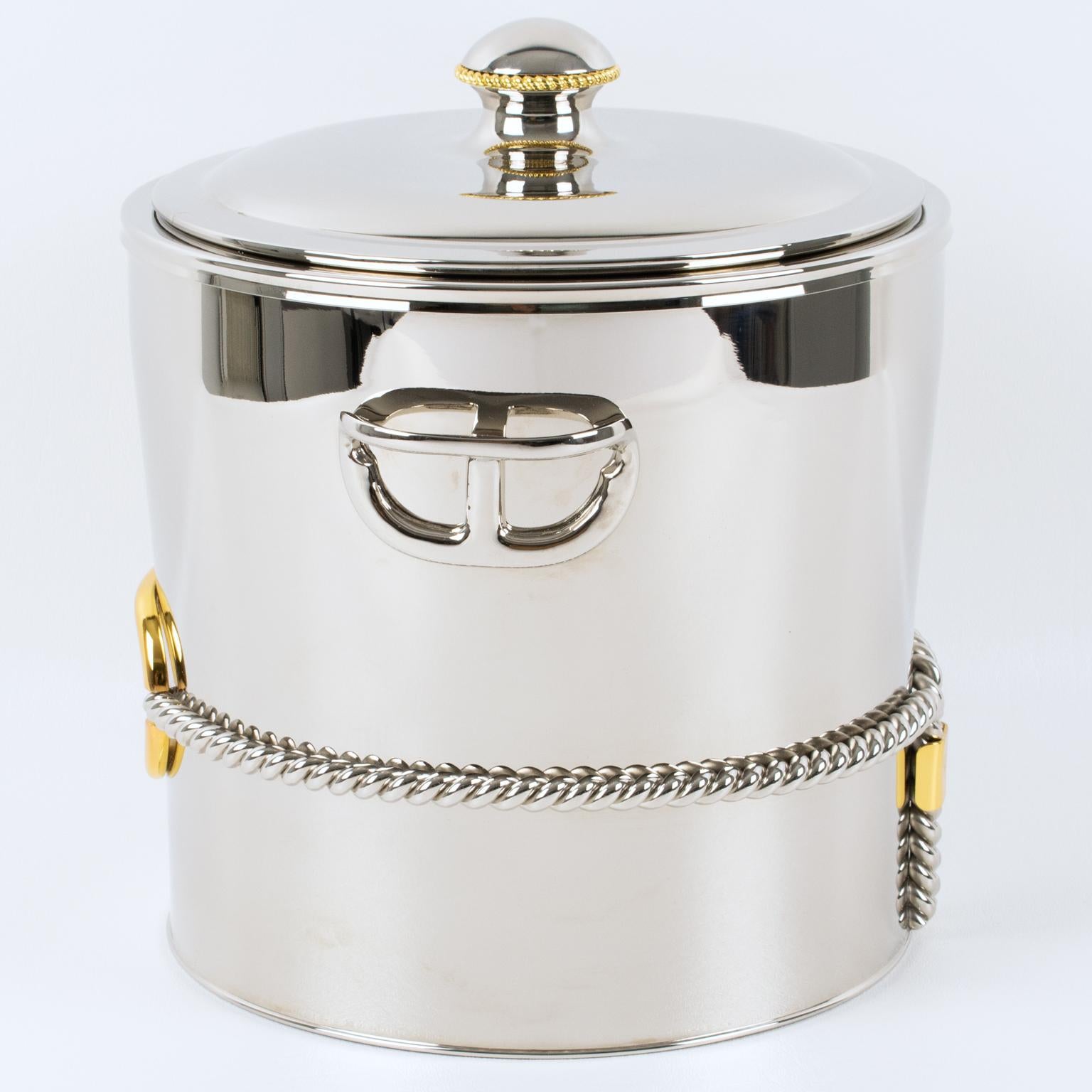 Gucci Italy Silvered and Gold Plated Metal Barware Ice Bucket In Excellent Condition For Sale In Atlanta, GA