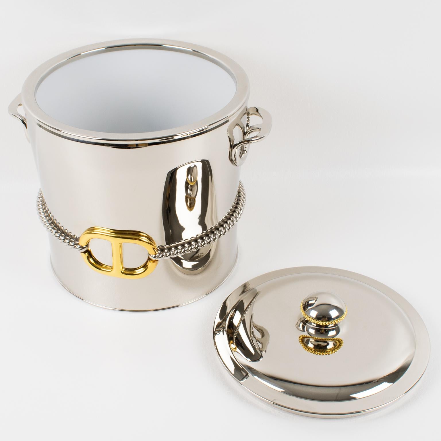 Late 20th Century Gucci Italy Silvered and Gold Plated Metal Barware Ice Bucket For Sale